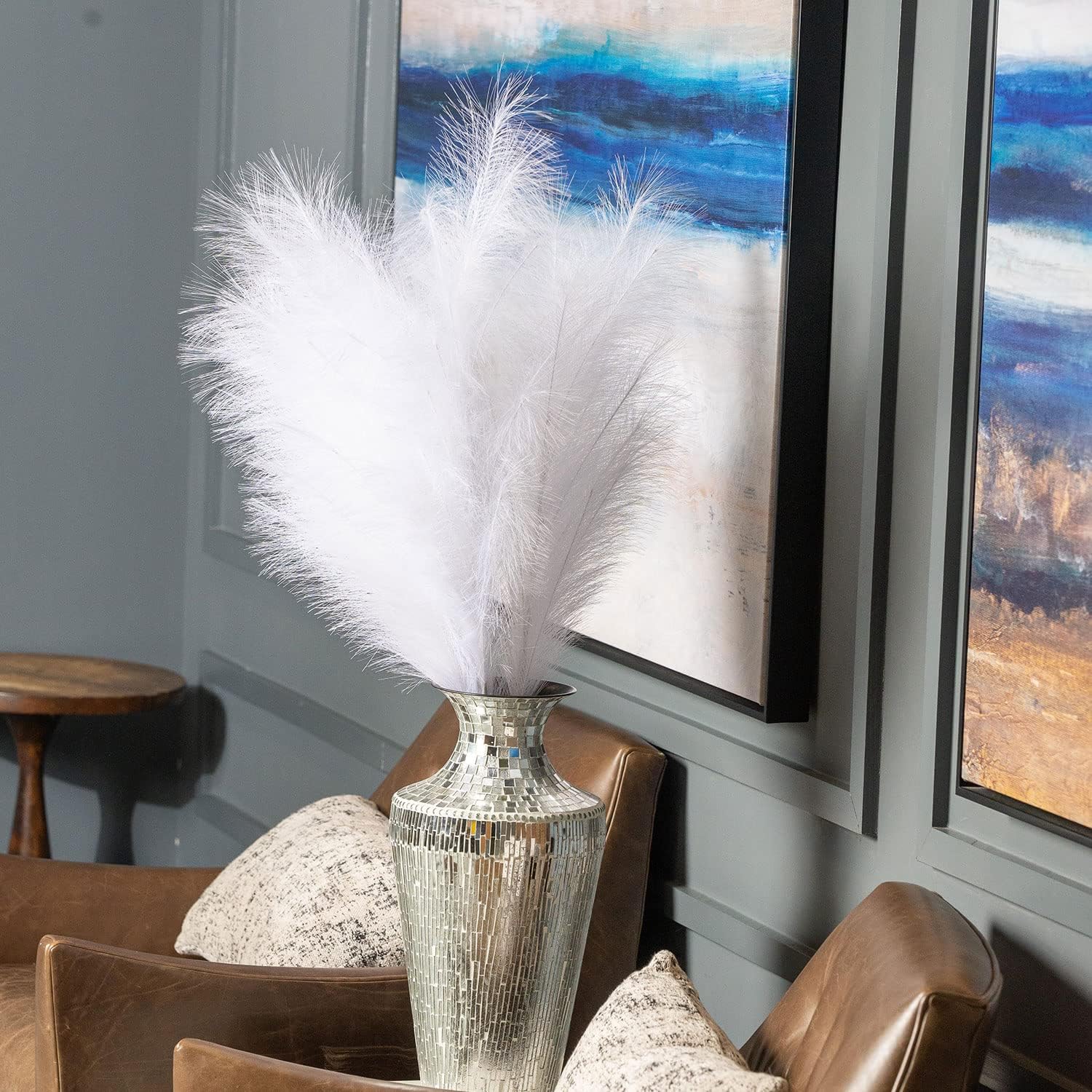 4PCS Faux Pampas Grass Large 43"/3.6 FT - White Tall Artificial Pompous Grass Large Fake Pompas Branches Plants Floor Vase Filler for Flower Arrangement Home Kitchen Boho Decor