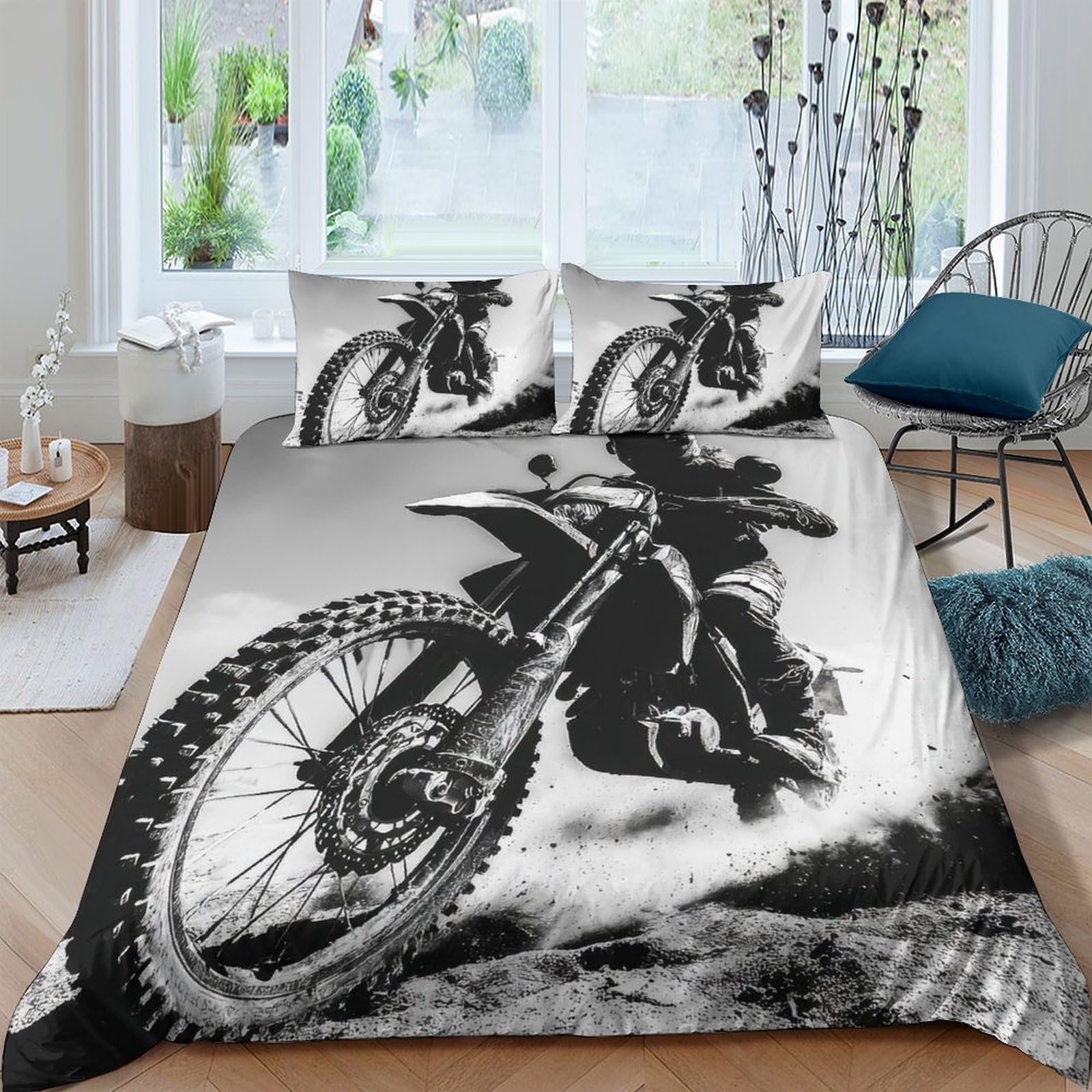 Ctjqhvkz Style-5 3D Printed Motocross Action Fitted Sheet Microfiber Breathable Dirt Bike Bed Cover For Bedroom Guest Room Decor Single（135X200cm）