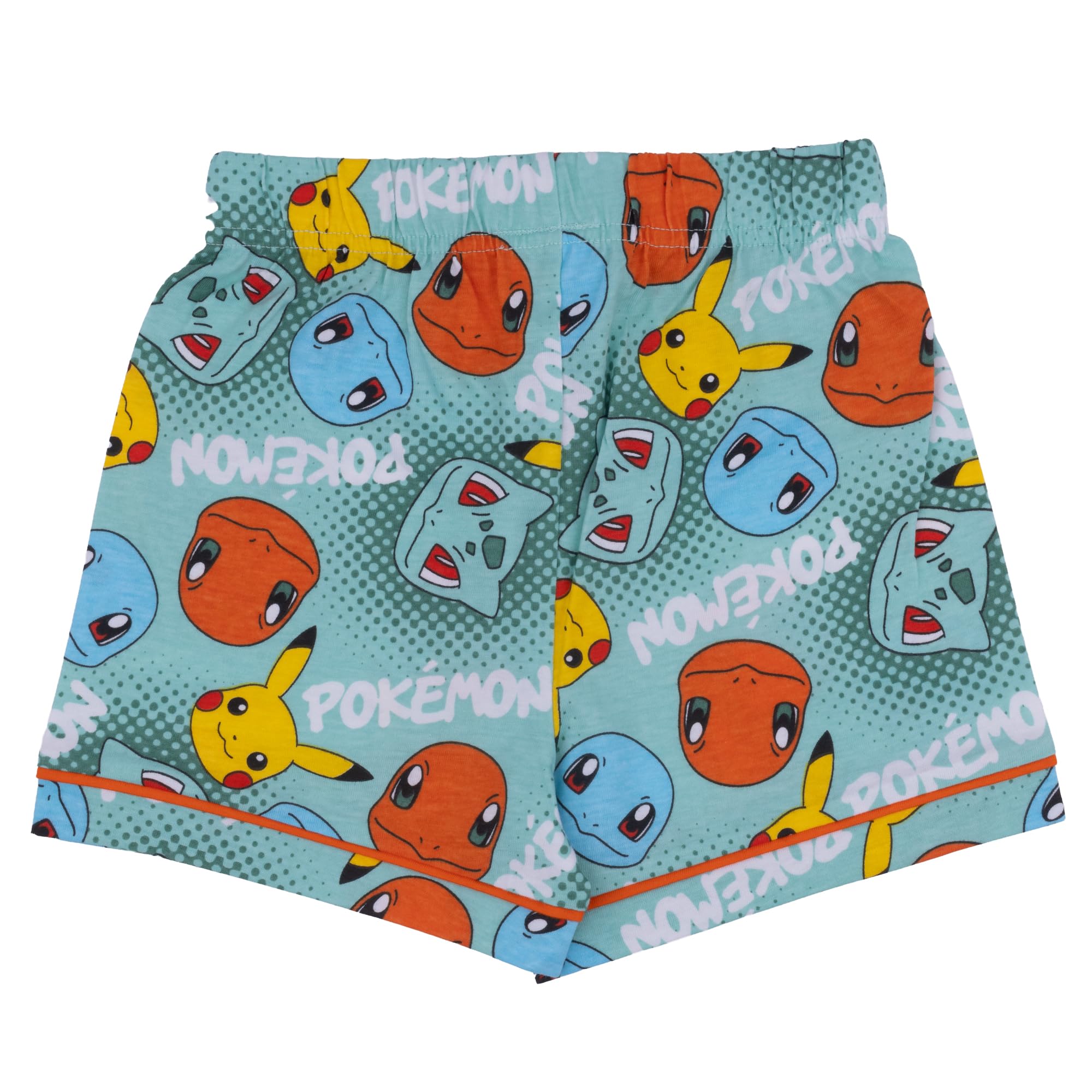 Pokémon, Pikachu, Squirtle, Bulbasaur, Charmander, 100% Cotone con Bottoni Pigiama a Maniche Corte, Green, Verde