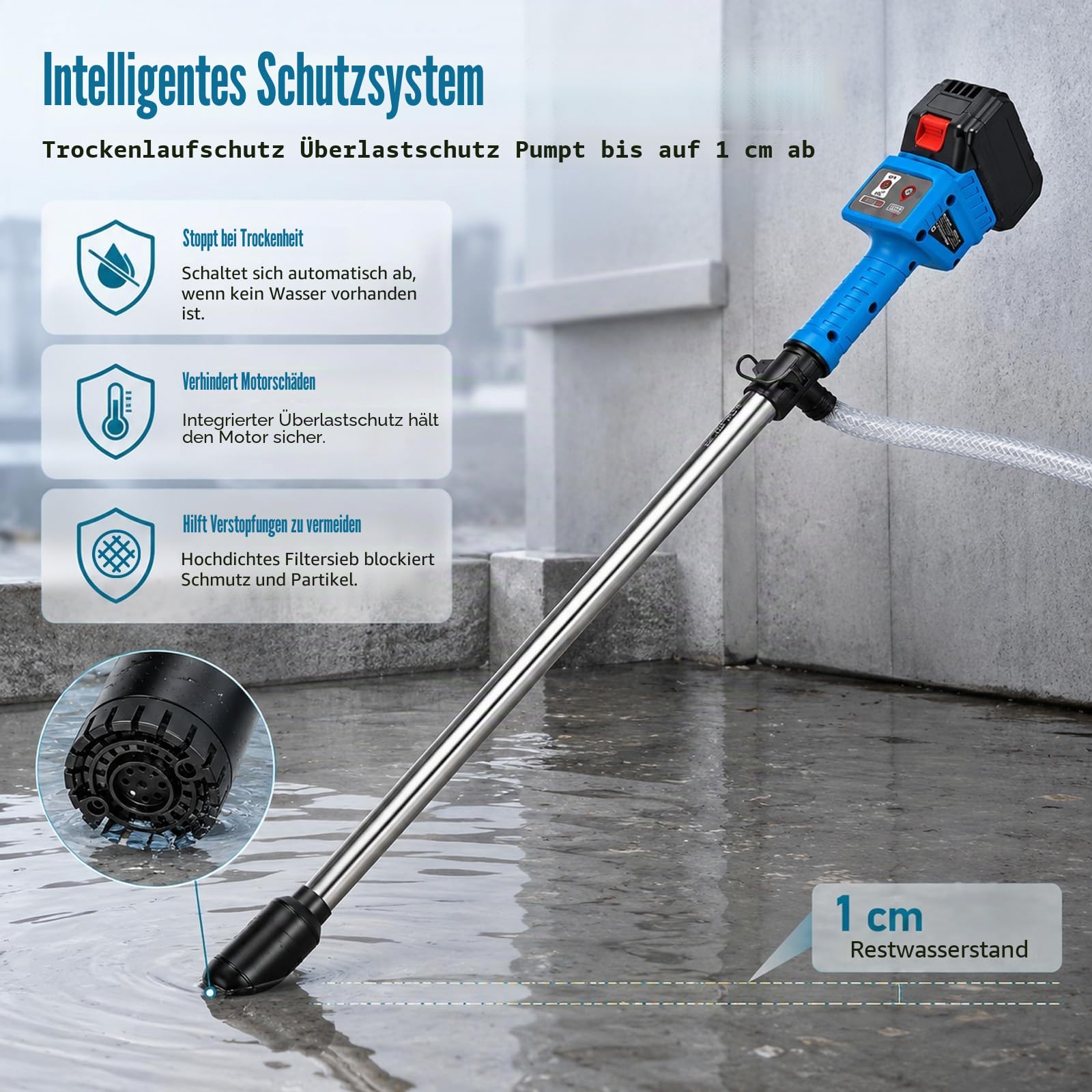 Akku Regenfasspumpe kompatibel mit Makita 18V – Regenfasspumpe mit 3000 L/h, 10 m Förderhöhe, 3-stufiger Durchfluss, 8 m Schlauch, abnehmbarer Schmutzfilter, für Garten Pool Regentonne (ohne akku)