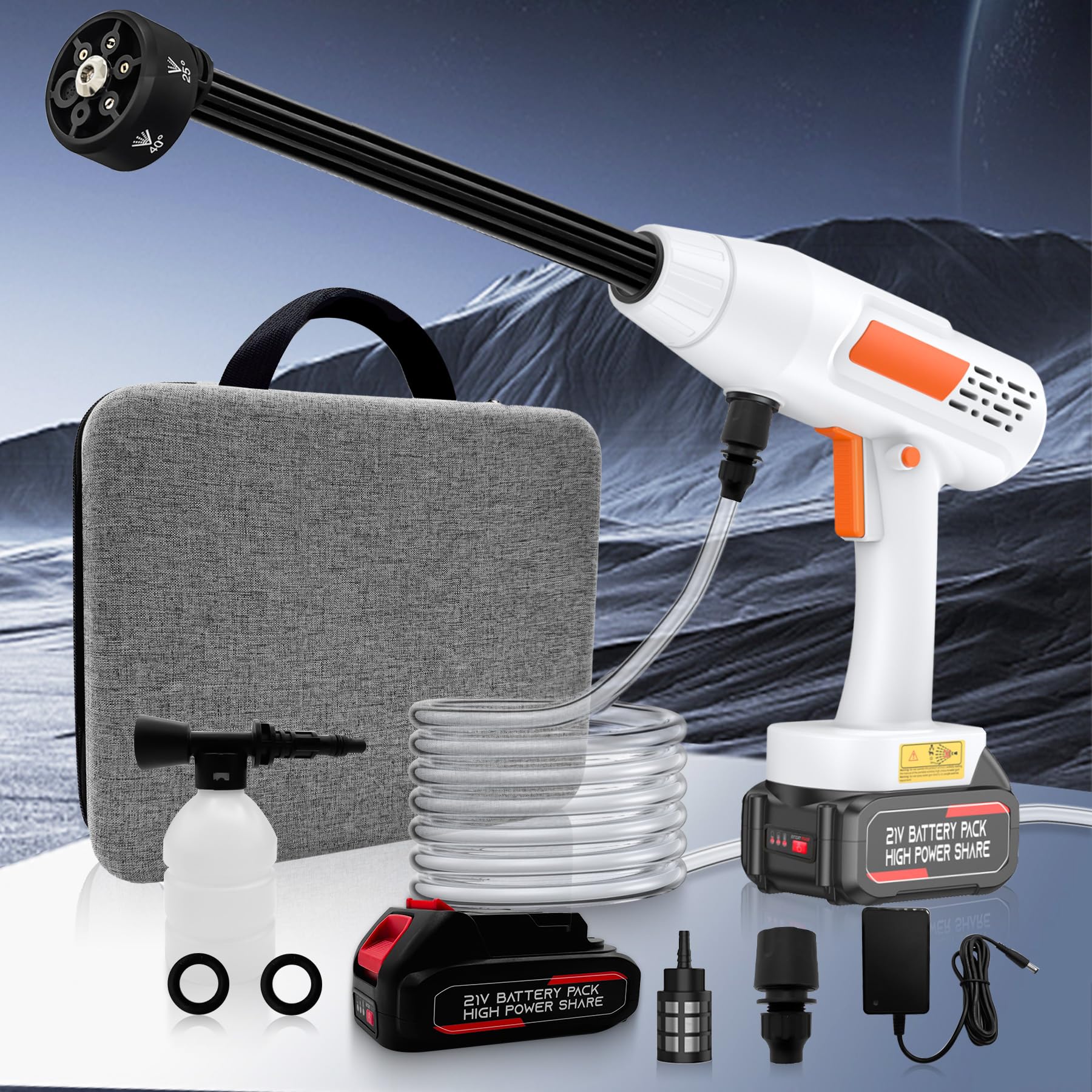 Aihand Nettoyeur Haute Pression Sans Fil 986 PSI Avec Deux Batteries Rechargeables De 4,0 Ah, Buse 6 En 1, Nettoyeur Haute Pression Portable Pour Voiture/clôture/nettoyage Du Sol Et Arrosage, Chargeur