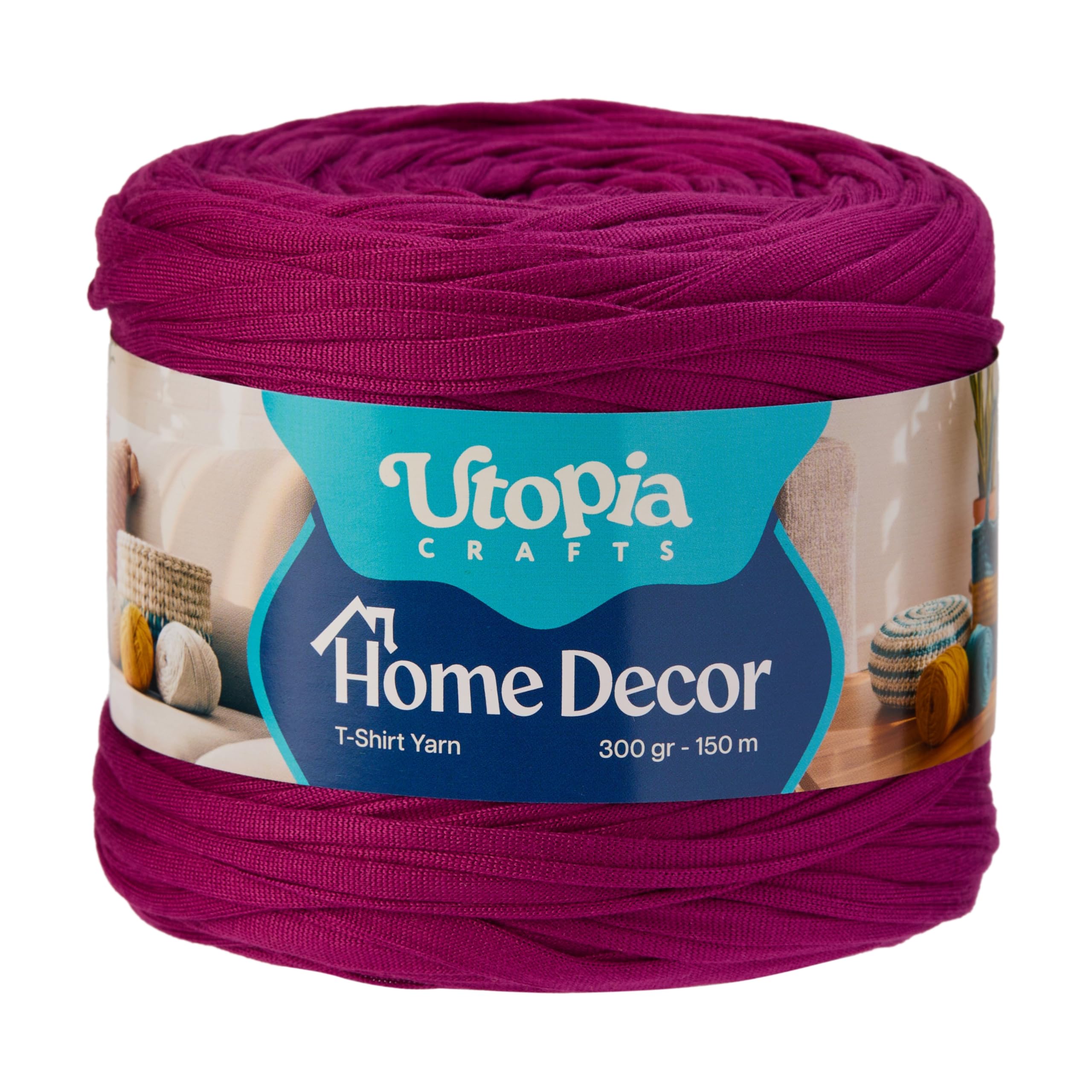 Utopia Crafts Home Decor T-Shirt Yarn for Crocheting, 300g Thick Soft Elastic Ribbon Yarn for Crochet Baskets Bags Rugs, Textile Fabric Yarn for Beginners, Home Decor, 5-7mm Hook (Plum Purple)