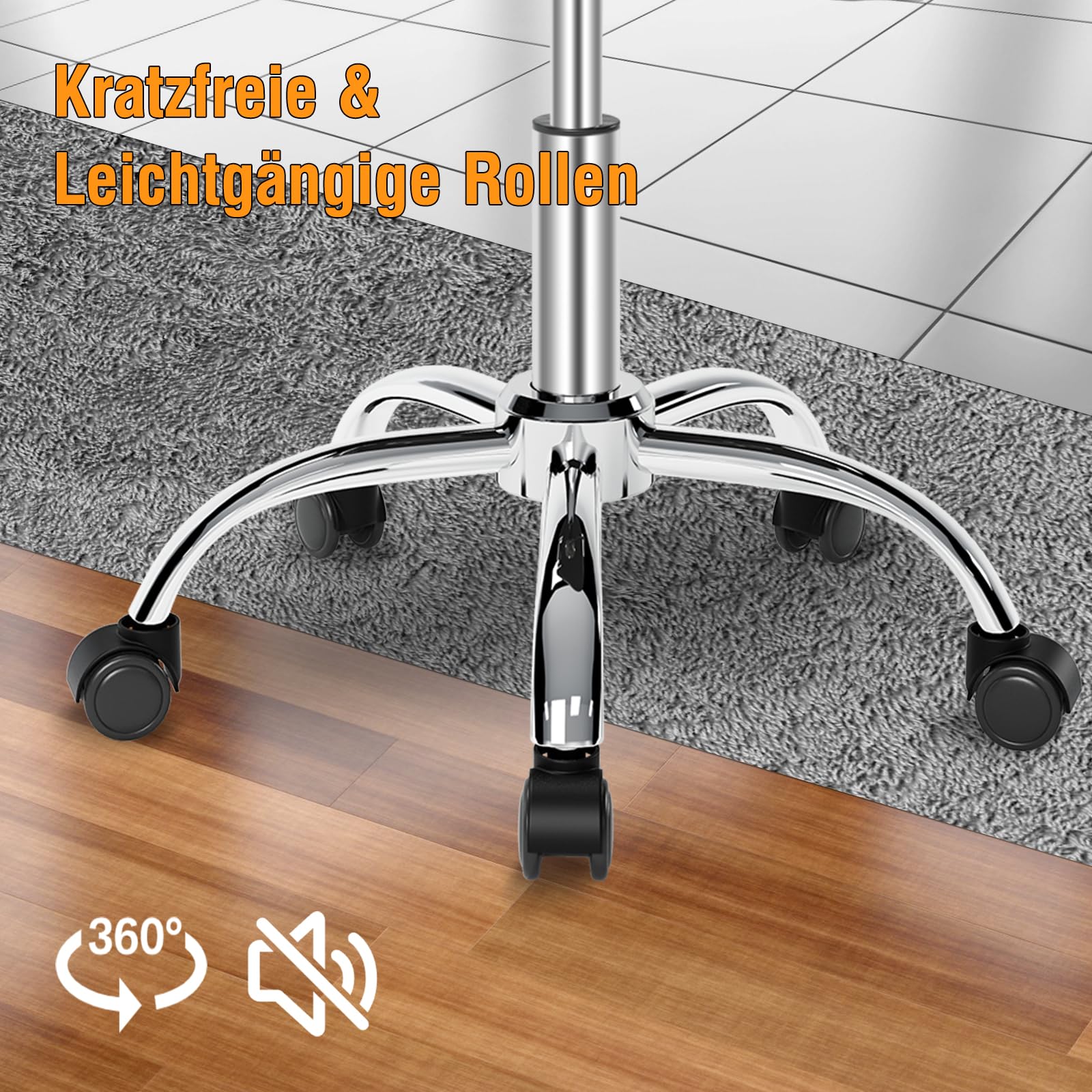 Sattelhocker，hocker mit rollen，hocker höhenverstellbar zur Linderung von Rückenschmerzen（48.5-62.5cm）Rollhocker mit dickem Kissen，Sattelhocker mit rollen für Salon Spa Zahnarzt Büro (Schwarz)