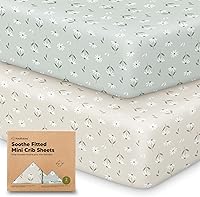 Vista 23 de 2 paquetes de sábanas ajustadas para mini cuna - 38x26 Sábanas Pack N Play para colchón Pack and Play, algodón orgánico, ropa de cama transpirable