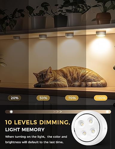 Miniatura 6 de swesara Luces de disco con control remoto debajo del gabinete, luces de empuje que funcionan con pilas, mini luces LED sobre el gabinete, paquete de