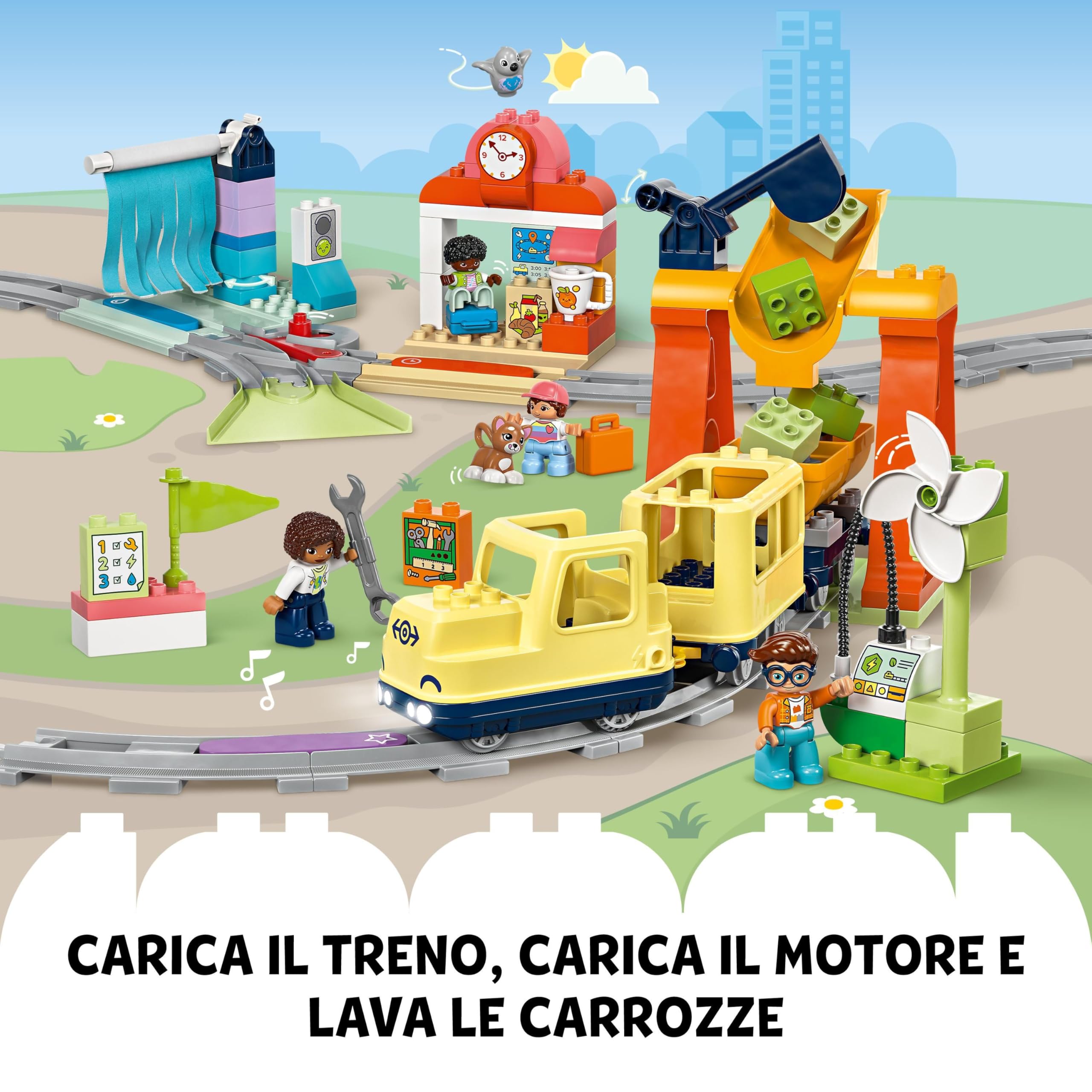 LEGO DUPLO Grande Treno Comunitario Interattivo - Giochi Didattici per Bambini e Bambine da 3 Anni in su - Include un Treno Giocattolo Push&Go con Suoni e Luci, 16 Pezzi di Binario e 4 Figure - 10428