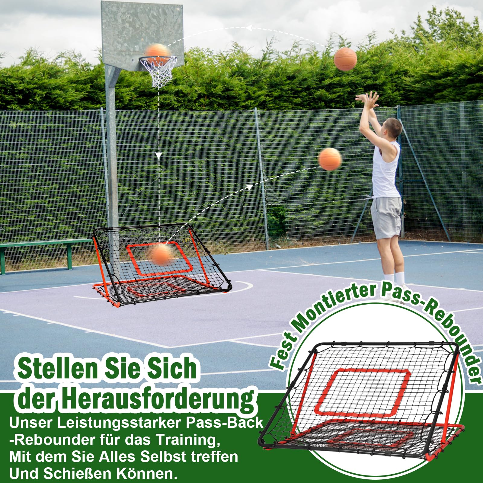 Rebounder für Fußball 120x120cm, Fußball Rebounder, Verstellbar mit 8 Winkeln, Doppellagiges Netz, Geeignet für das Ausübung Verschiedener Ballsportarten, Ideal für Teenager & Erwachsene