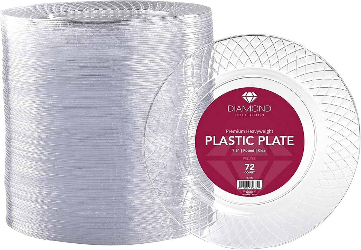 Prestee Disposable Plates, 72ct - 7.5-inch Heavy Duty Clear Plastic Plate - Cake, Salad, Appetizer, Dinner, Dessert Plates - Wedding, Holidays, Easter Party Plate - Event Supplies 7.5" (72ct)