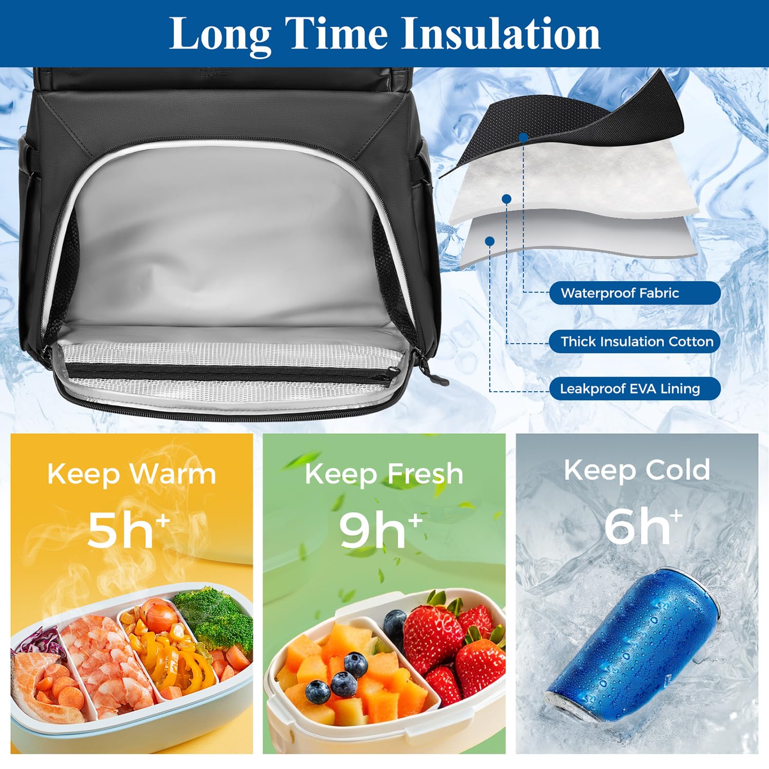Mochila de trabajo con compartimento para el almuerzo, mochila impermeable con revestimiento de poliuretano para preparación de comidas para hombres con bolsillo para cubiertos, mochila grande 2