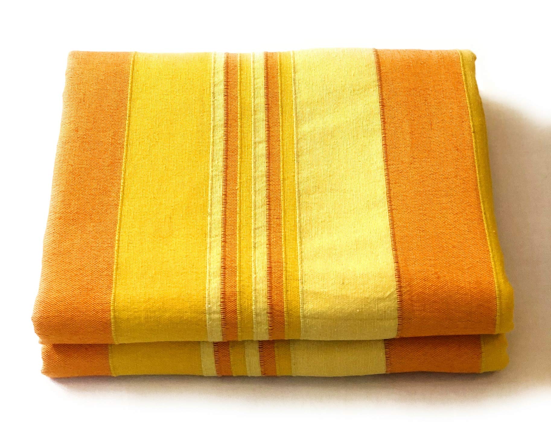RANGBHAR Handloom Cotton Single Bedsheet Without Pillow Covers, Woven Striped Bedcover, 60 x 90 inch, Yellow