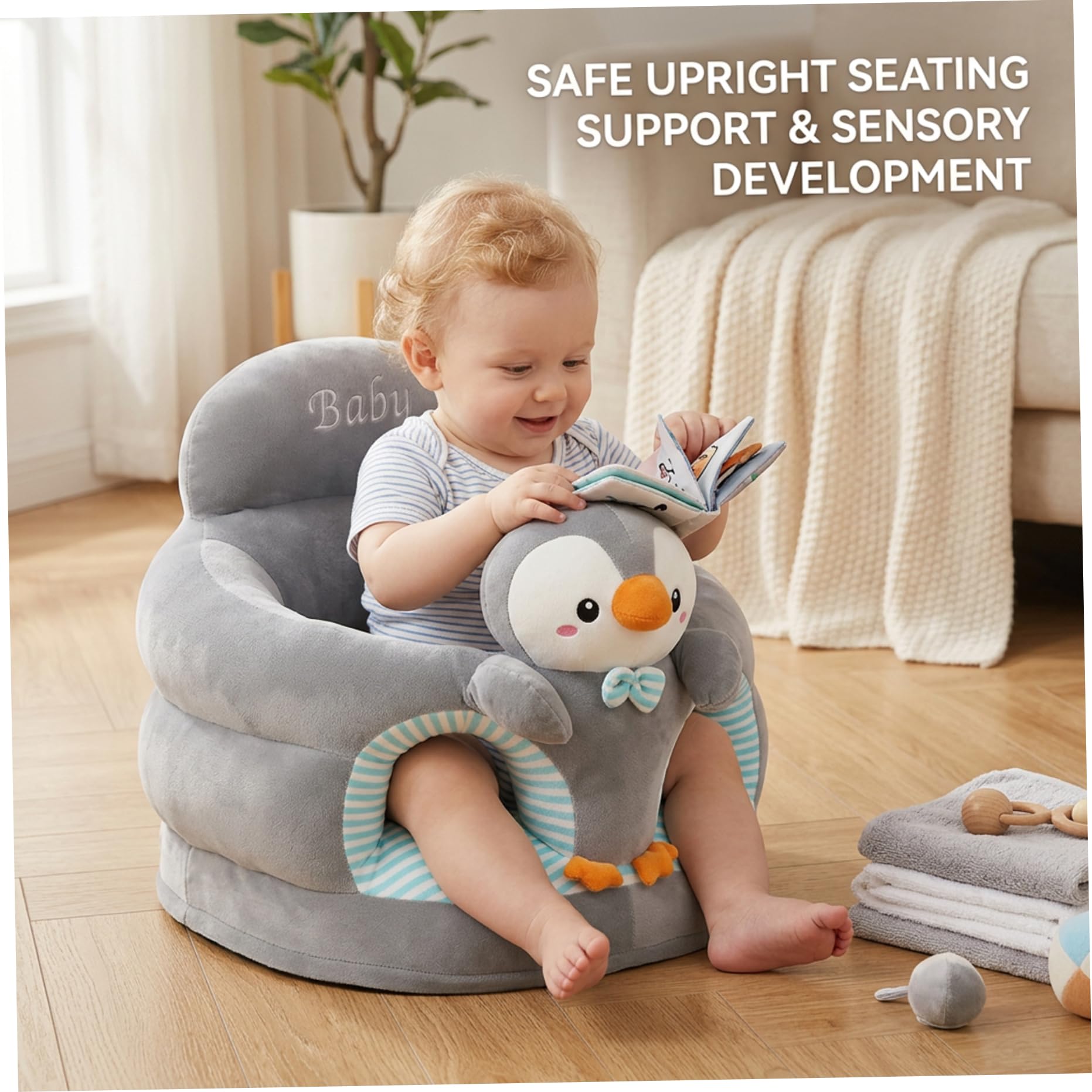 Sit up Chair for Baby, Baby Seat with Ergonomic Back Support Penguin Infant Sit Up Chair for Learning, Soft Floor Seat Babies and Toddlers Use for, Infant — view 4