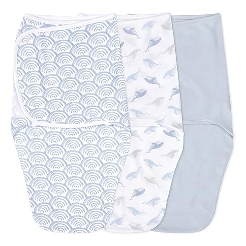 aden + anais Manta para Envolver Fácil, Manta de Envolver para Recién Nacido, Sujetadores Ajustables, 100% Algodón, 3 Piezas, 0-3 Meses, al Mar