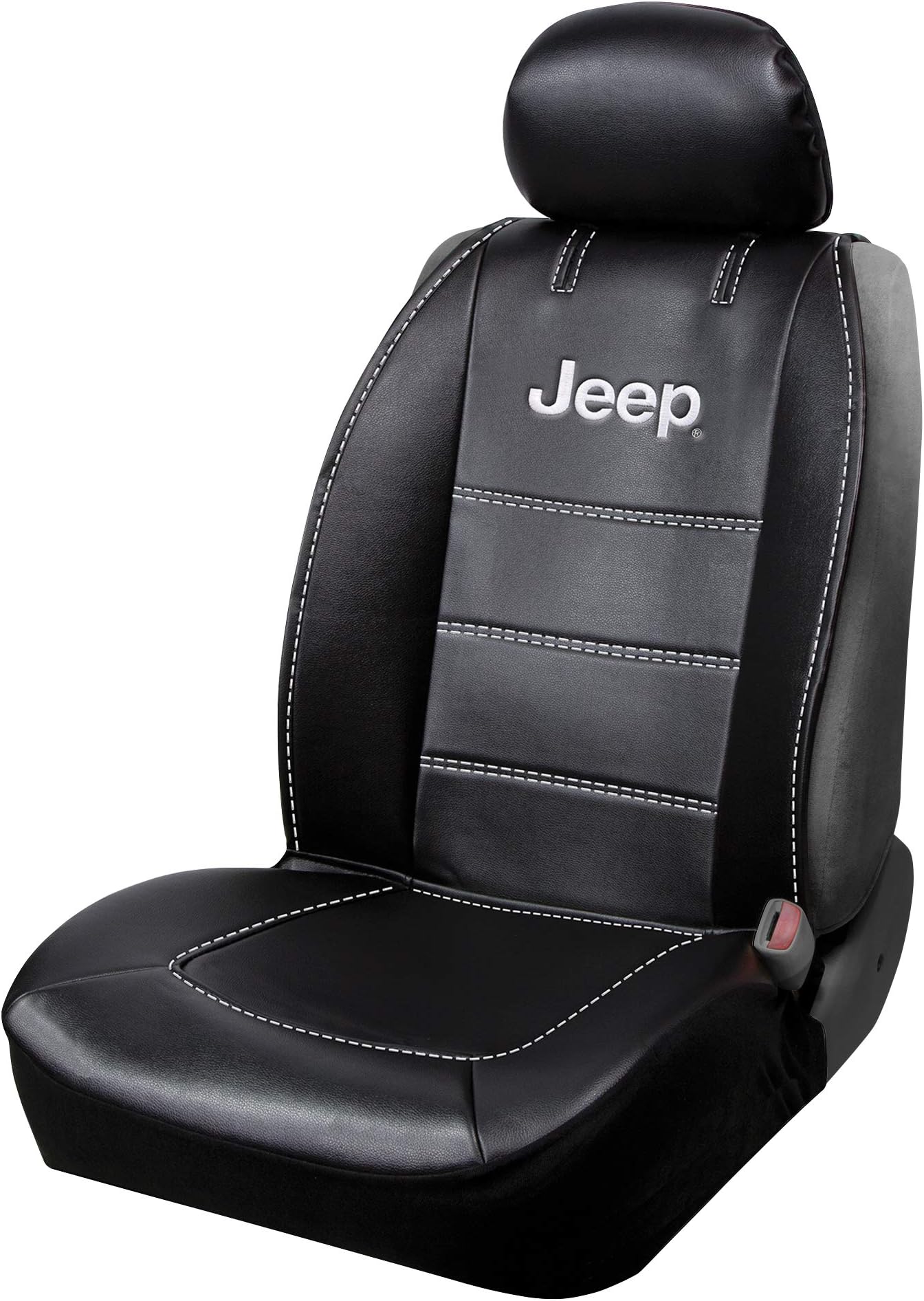 008631R01 Black Jeep Logo Seat Cover with Embroidered High Contrast Stitching 3-Piece Sideless Style, Single