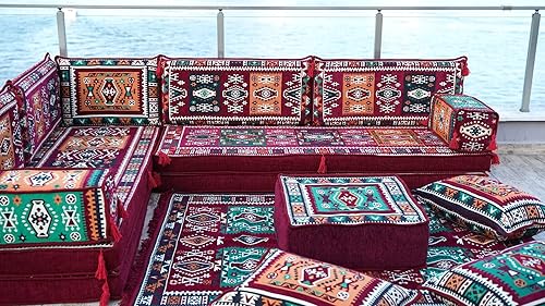 Miniatura 5 de arabicsofa Sofá de piso árabe granate en forma de L - Juego de asientos modulares de esquina para habitación de invitados