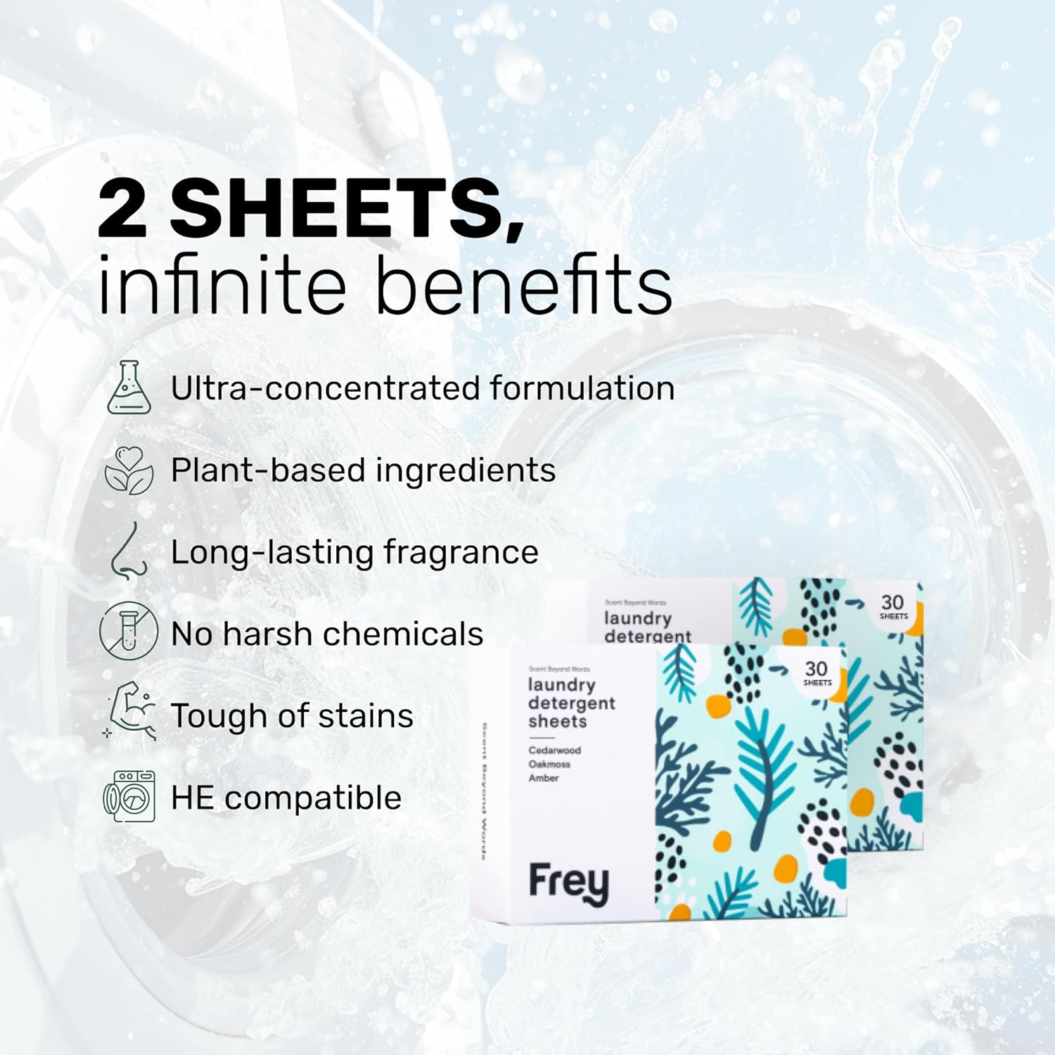 FREY Laundry Detergent Sheets – Cedar Grove Scent | Plant-Derived | 60 Sheets (Pack of 2)