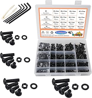 huruirui M2 M3 M4 M5 Nuts and Bolts Washers Assorted Set,1180pcs Black Hex Socket Head Cap Screws Bolts and Nuts Kit, Thread Machine Hex Bolt Set Fastener Repair Tools Assortment Kit