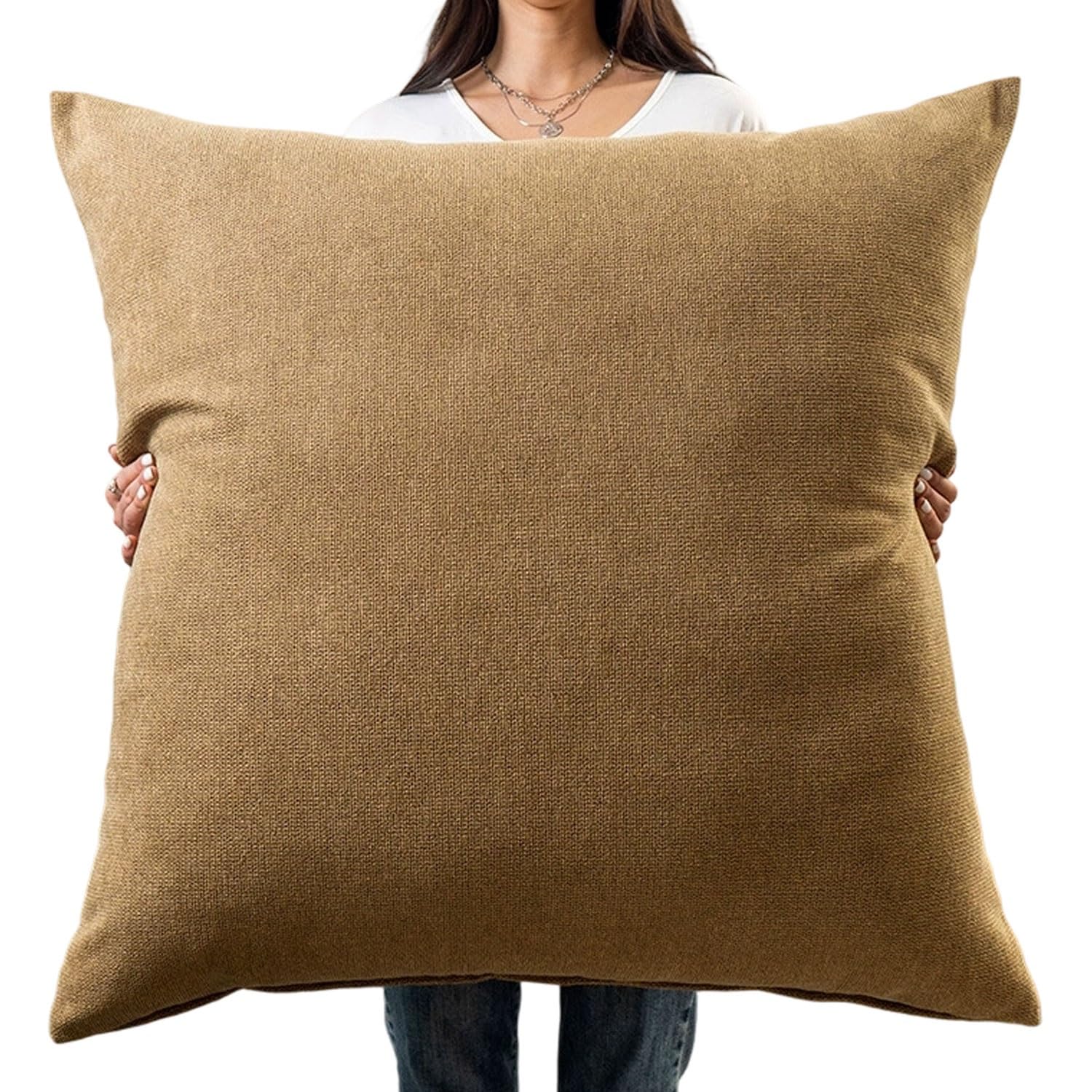 uyeoco Super King Size Cushion Covers 45x45 50x50 60x60 55x55 50x70 Rectangular/Square Extra Large Pillow Cases with Invisible Zipper Decorative pillowcases for pillows(Earthy gold,60x60cm)