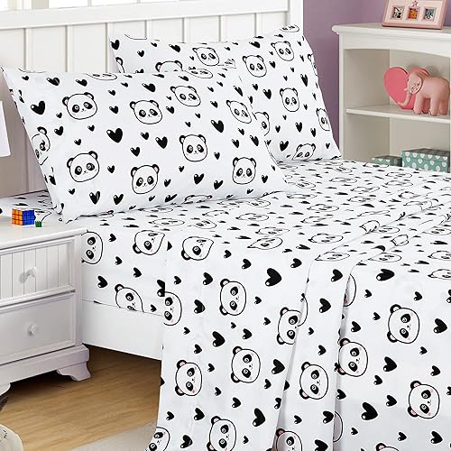 Miniatura 3 de Chezmoi Collection Juego de sábanas de 3 piezas para niños y adolescentes, microfibra suave, color blanco y negro, estampado de corazones de panda,