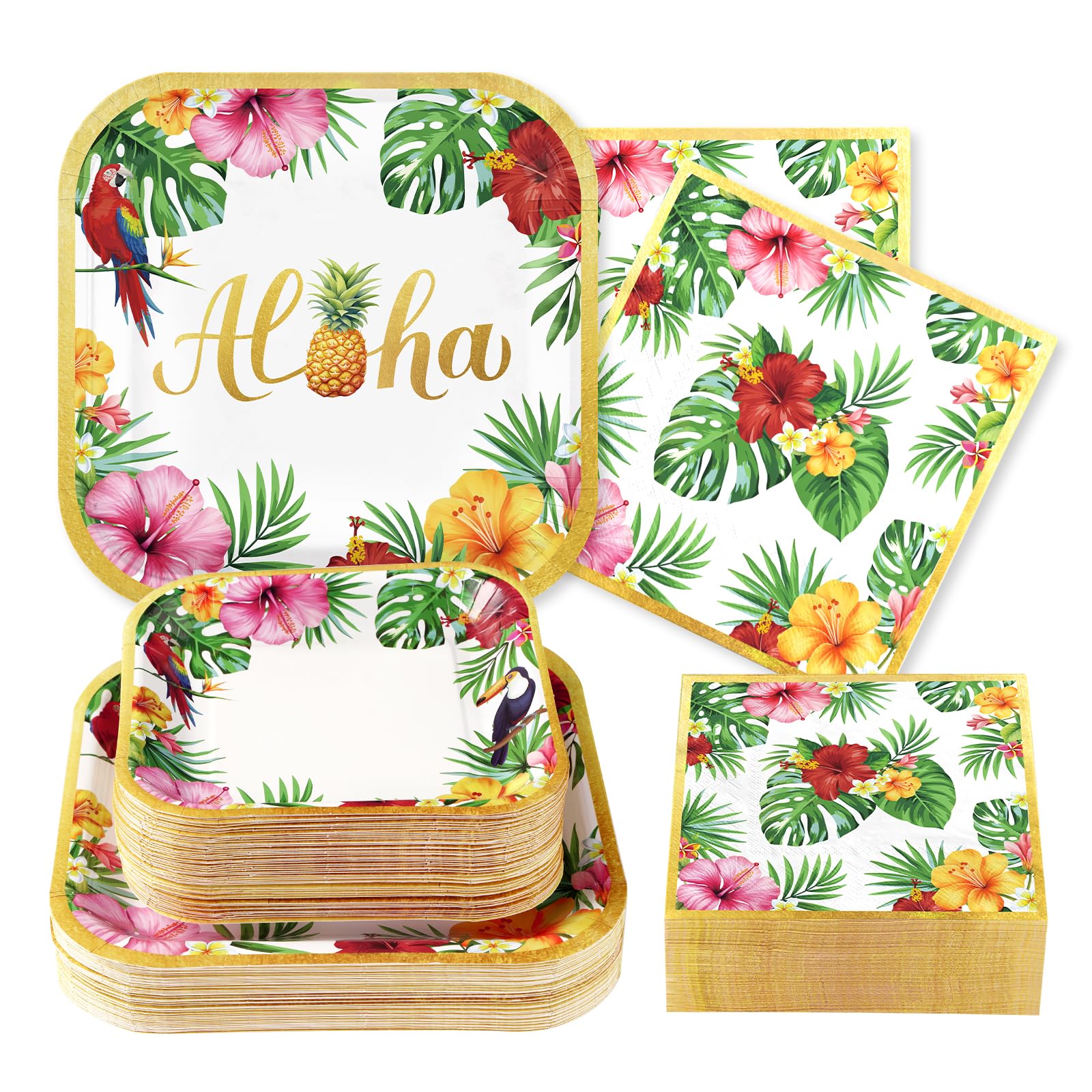 Grencian 200Pcs Hawaiian Luau Aloha Tropical Party Decorations, Serves 50