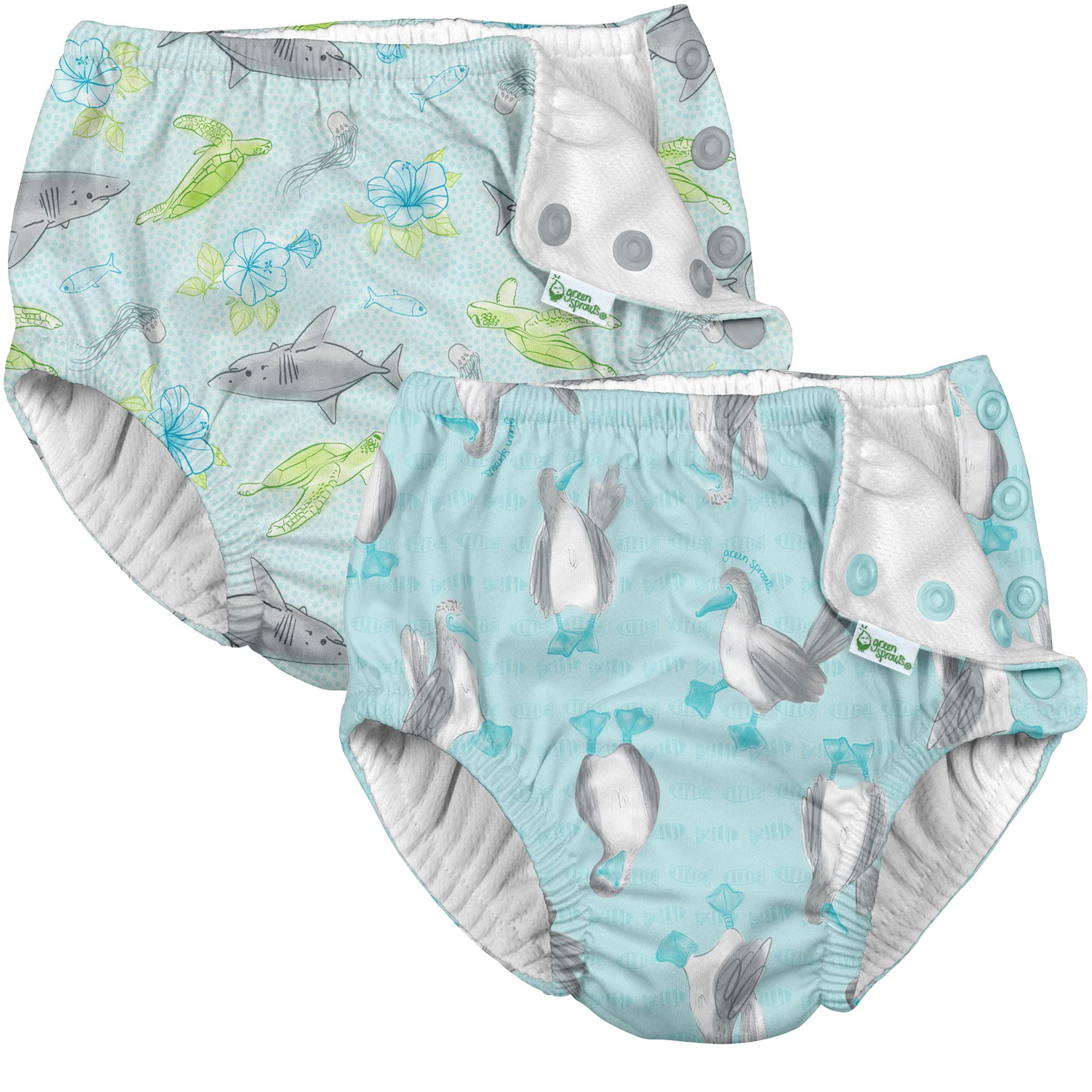 i Play 2 Pack Boys Reusable Baby Swim Diapers Blue Footed Bobbie and Aqua Shark Sealife 6 Months