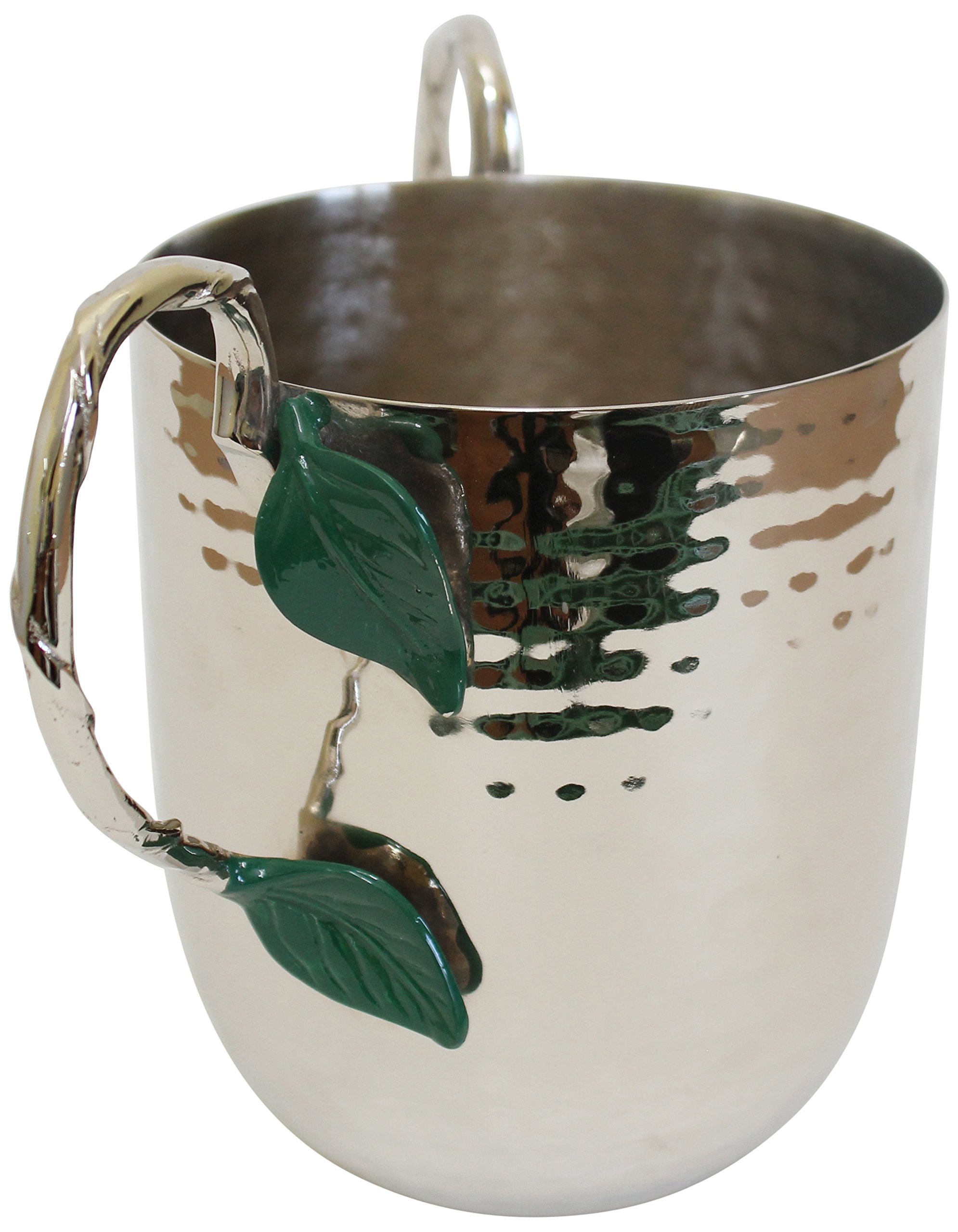 Majestic Giftware WCHGN Hammered Stainless steel Wash Cup with Green Leaf and Silver Handles, 5"