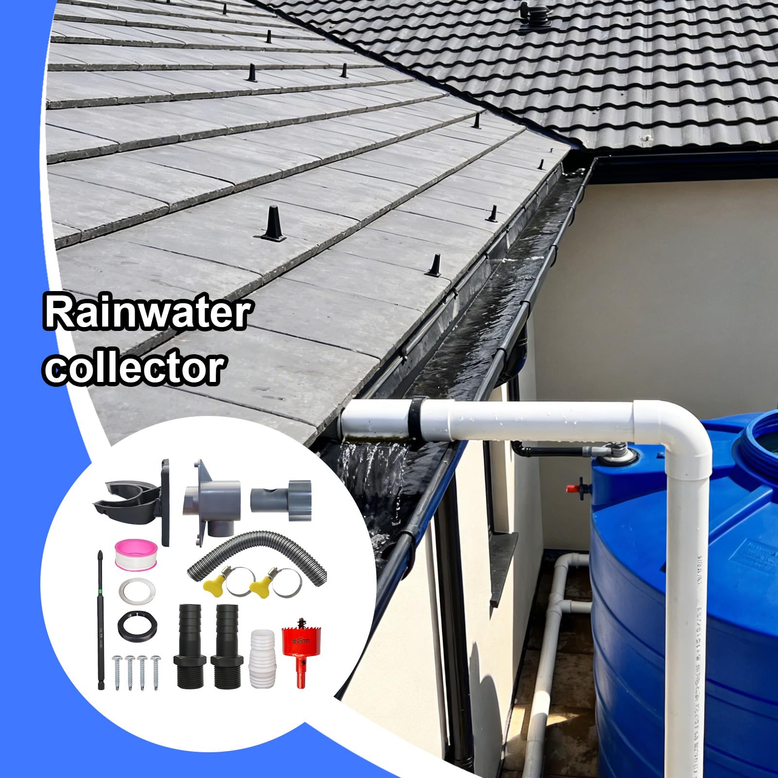 Rainwater Collector Downpipe – wydajna dystrybutor wody, szczelna konstrukcja z łatwą instalacją i regulowanymi częściami do użytku na zewnątrz, do ogrodu, na patio, do domu, zbierania wody i
