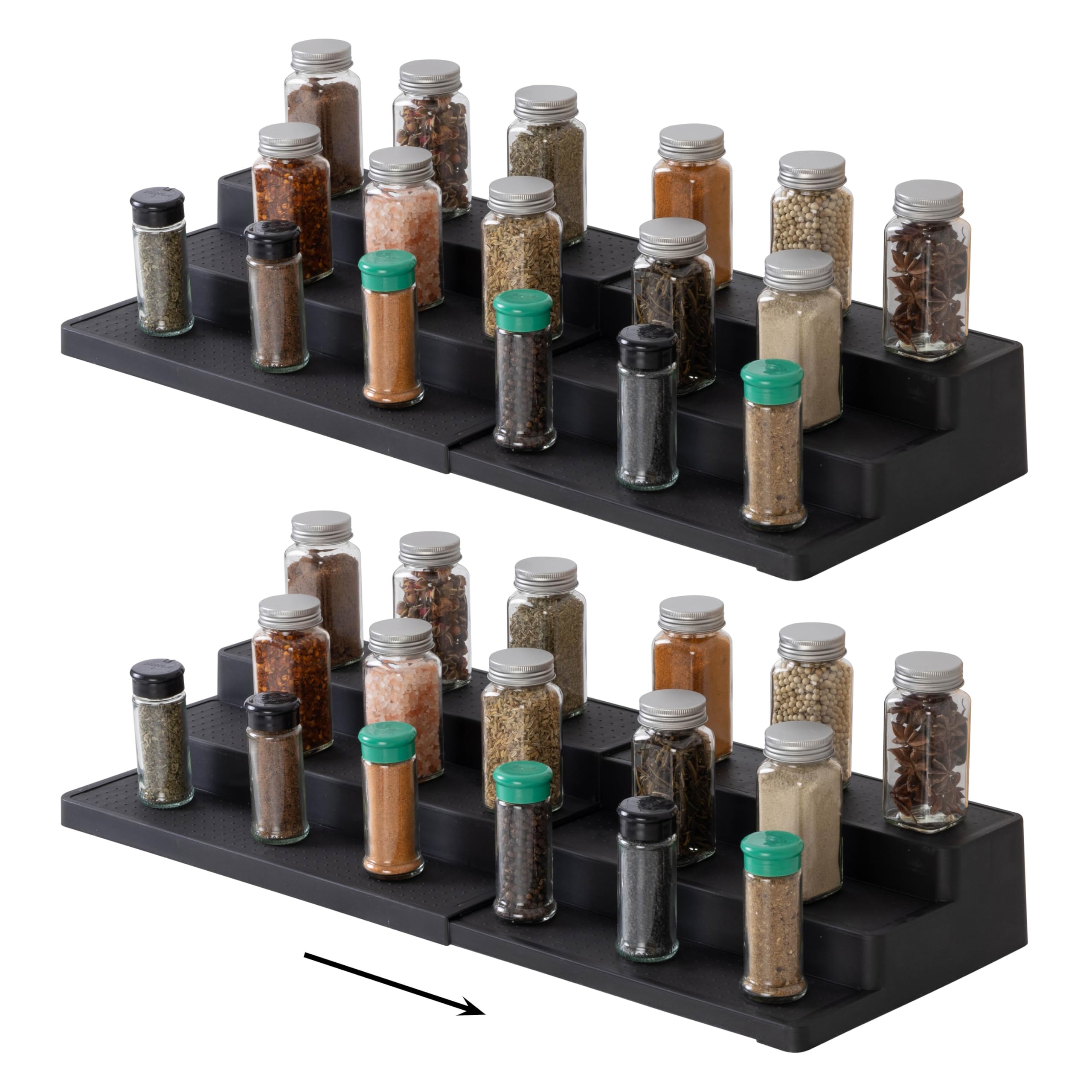SIMPLEMADE3-Tier Spice Rack Organizer - Versatile Storage Shelf for Kitchen, Bathroom, Bedroom & Office, Set of 2, Expandable Black