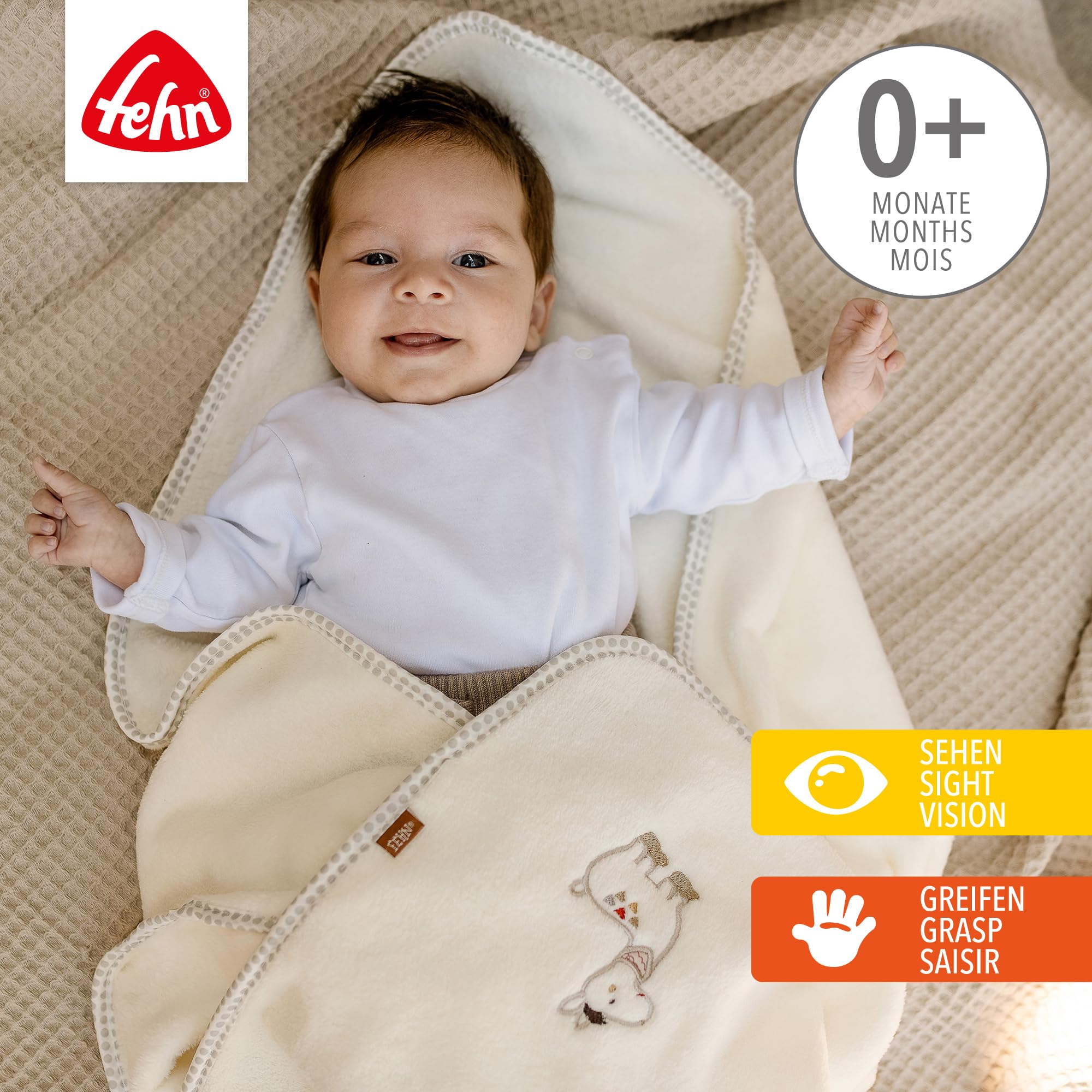 Fehn 058253 Kuscheldecke Peru/Kuschelige Schmusedecke für Babys und Kleinkinder ab 0+ Monaten - zum Kuscheln, als Krabbelunterlage, Schnuffeltuch oder Zudecke für zuhause und unterwegs