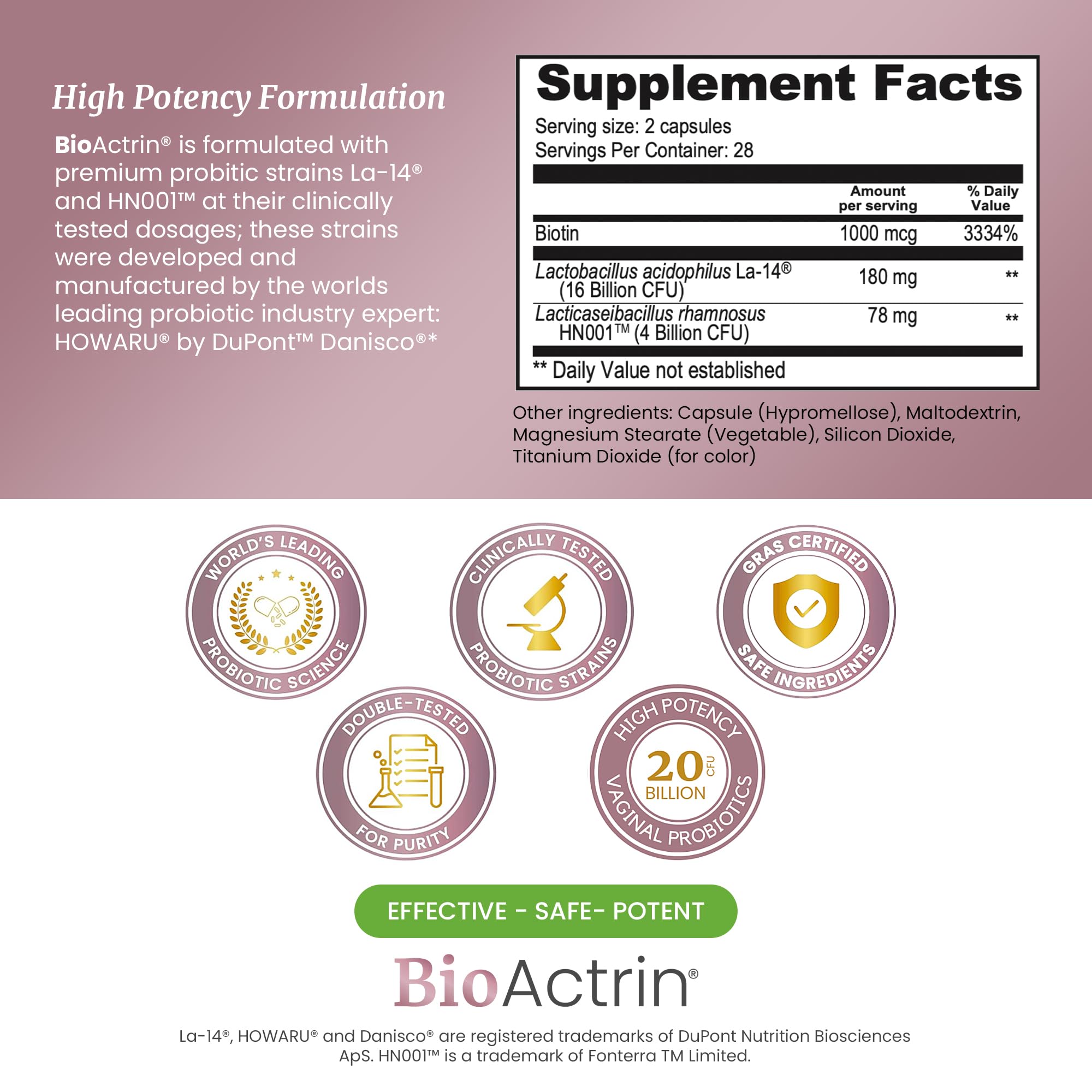 SIGNIFY NATURE Bioactrin Vaginal Probiotics for Women - Bacterial Vaginosis & Yeast Infection Treatment - BV Probiotic - pH Vaginitis Support-56 Pills