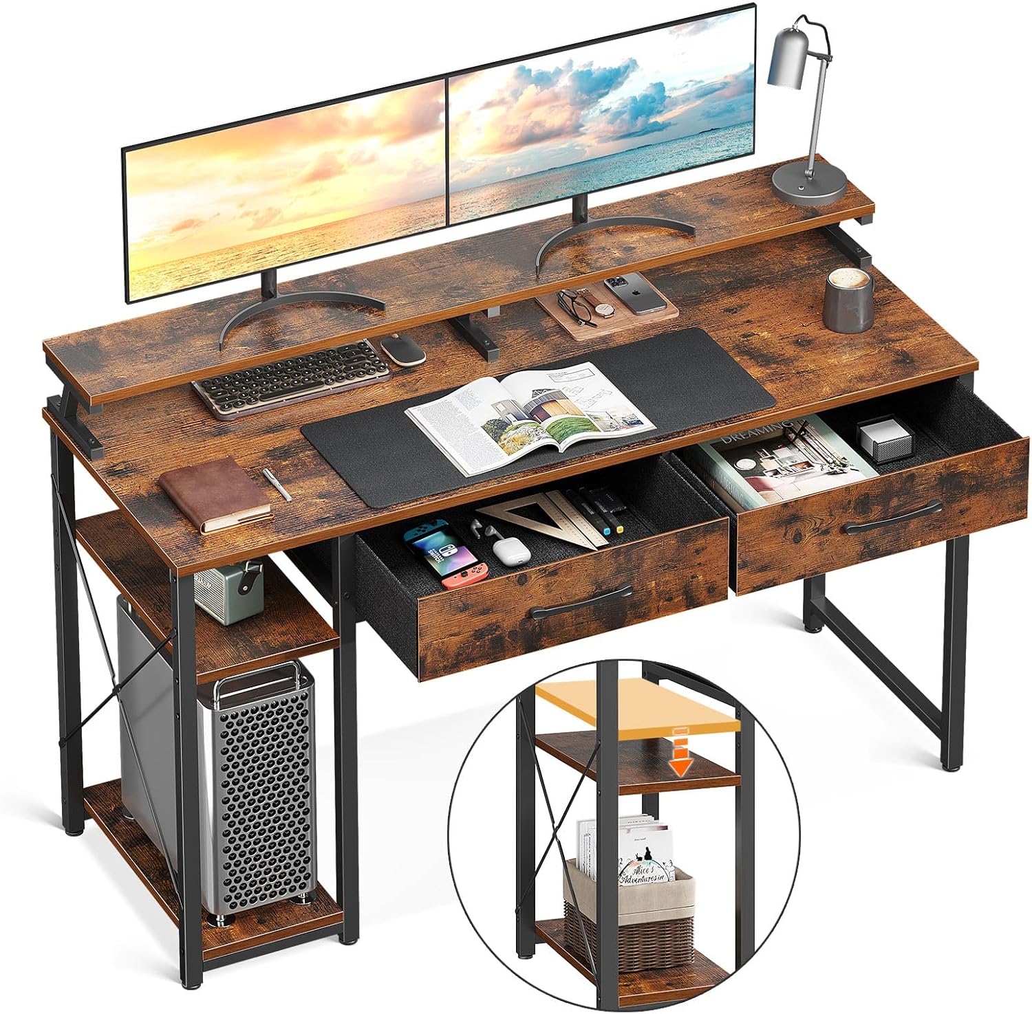 ODK Computer Desk with Cloth Drawers 48 Inch Home Office