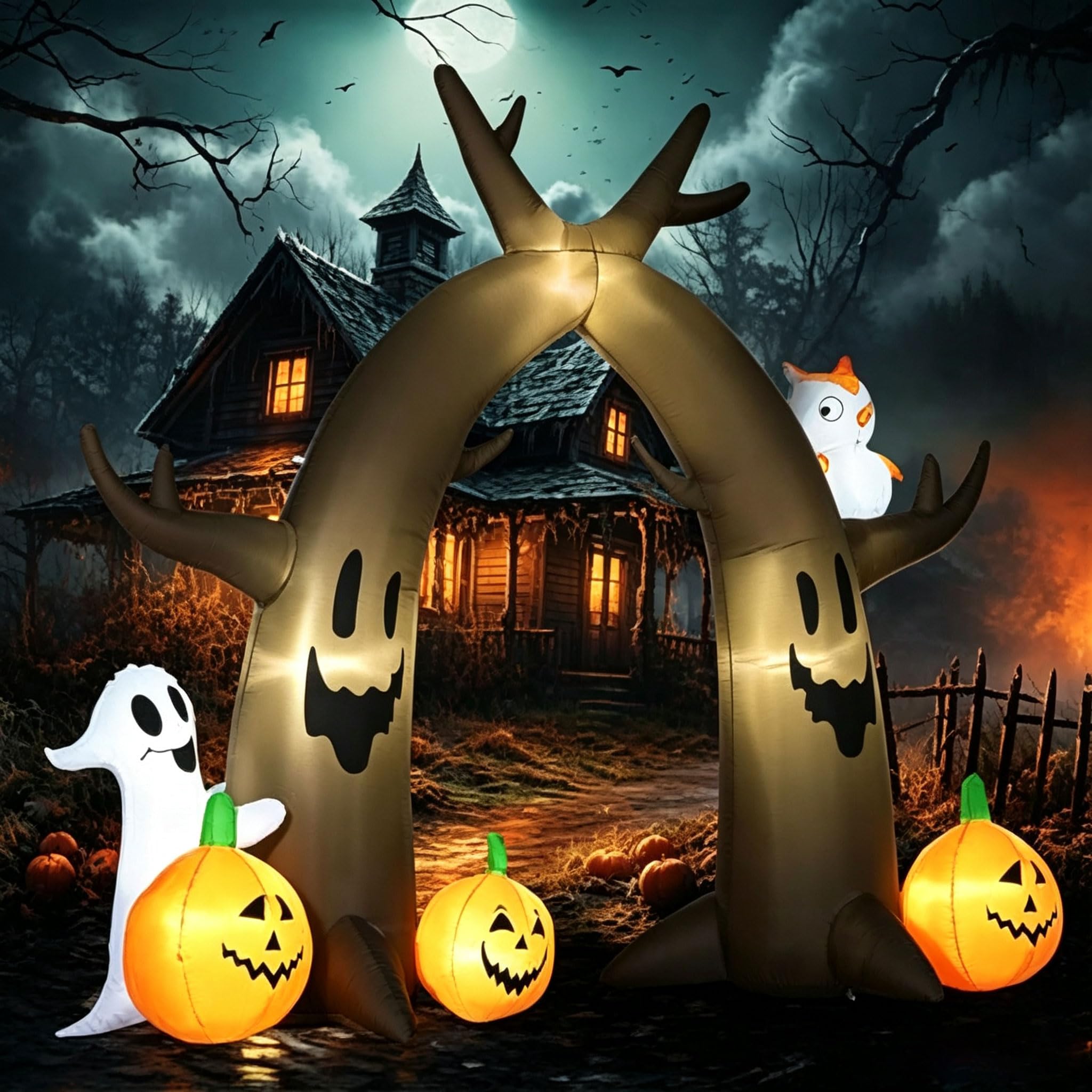 Arche Gonflable d’Arbre Halloween 7,8 Pieds Décoration Fantôme Extérieure