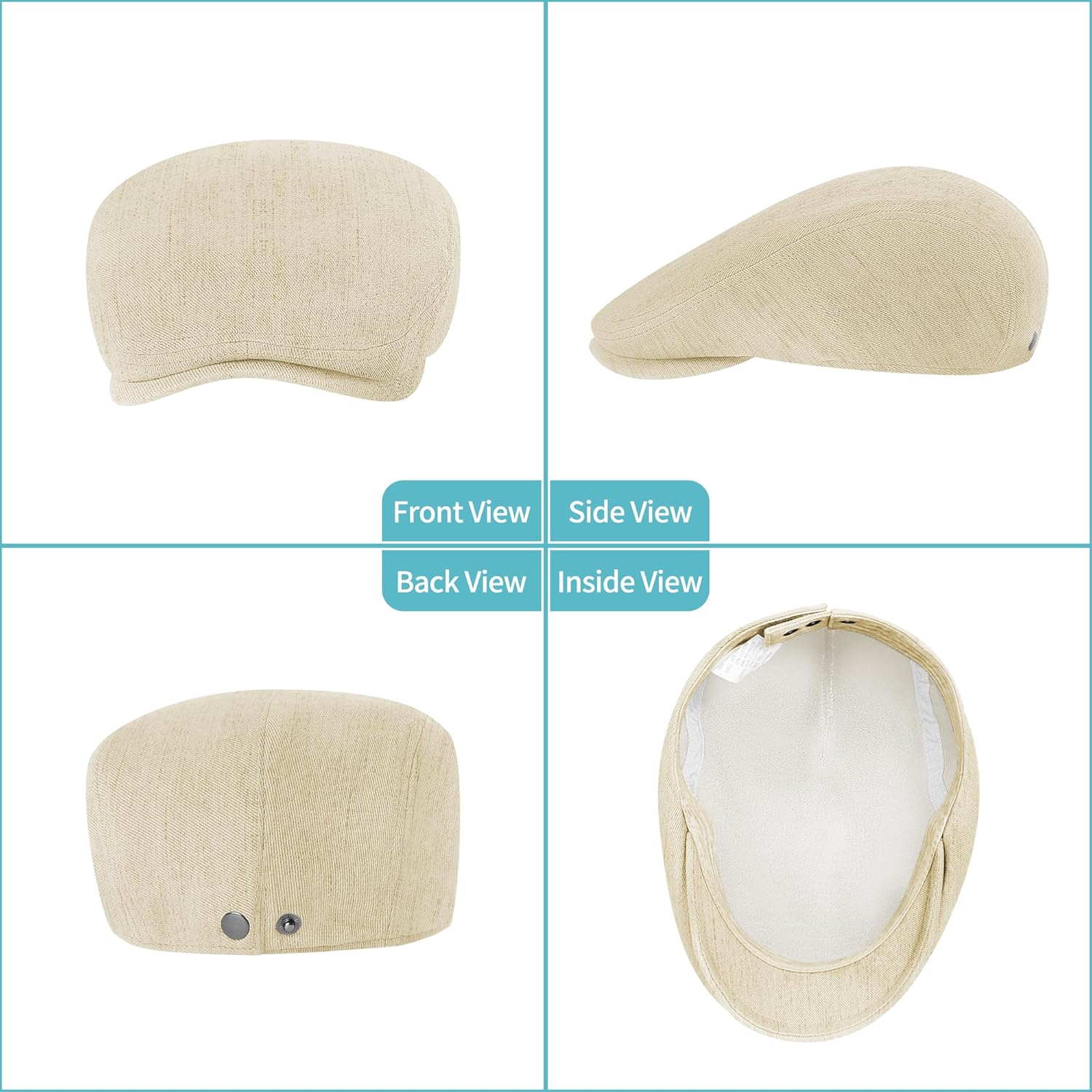 Linen Blend Newsboy Cap for Men Adjustable Flat Hat Classic Gatsby Cabbie Ivy Cap Driving Hunting Golf Summer Hat