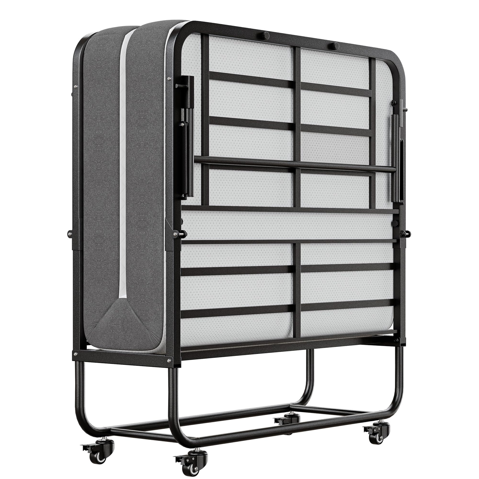 SunsGrove Klappbett 191x97 cm mit 13 cm Memory Foam Matratze, Gästebett Klappbar für Erwachsene, Faltbares Metallbett mit Rollen, Reisebett Stabil bis 200 kg Belastbar