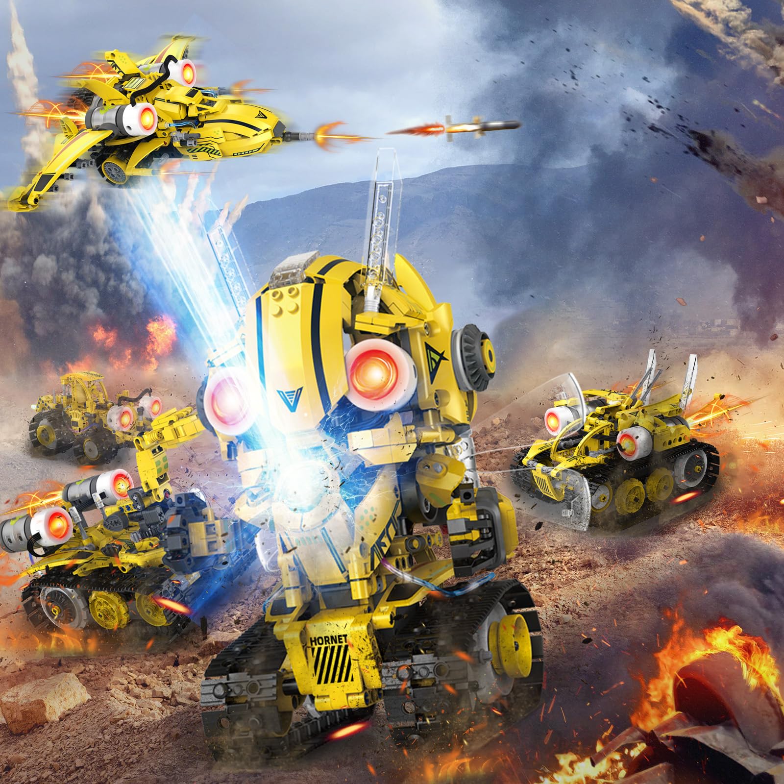 LESSETI 5 in 1 STEM RC Robot Building Kit, 673PCS Remote & App Controlled Jets Building Blocks Set, Robotic Technic Creative Toys, DIY Build Science Learning Gift for Boys Girls Age 6 7 8 9 10 11 12+