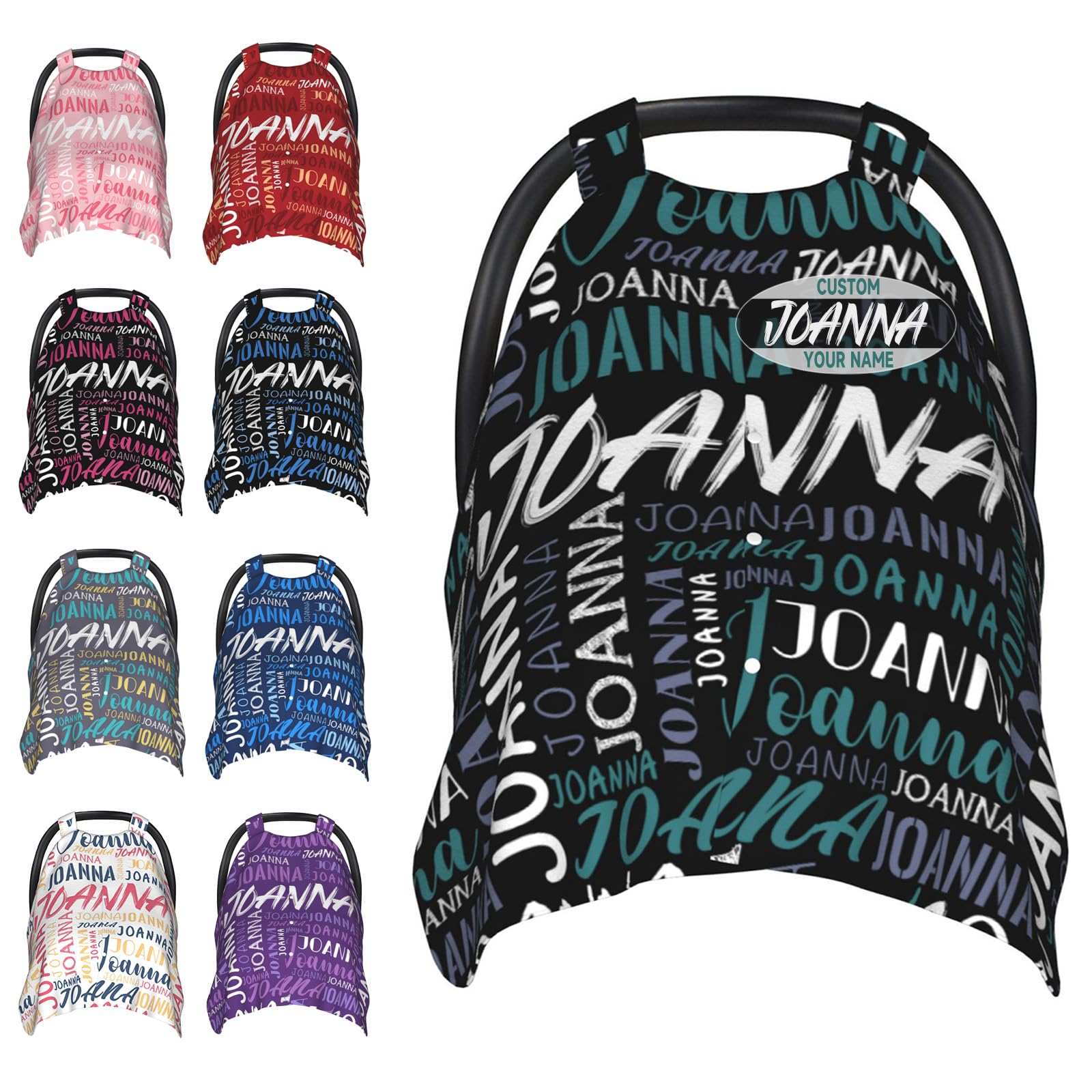 Custom Baby Car Seat Cover with Name, Personalized Name Car Seat Canopy for Babies, Customized Nursing Cover Gifts for Boy Girl Infant Newborn New Mom (Black Green)