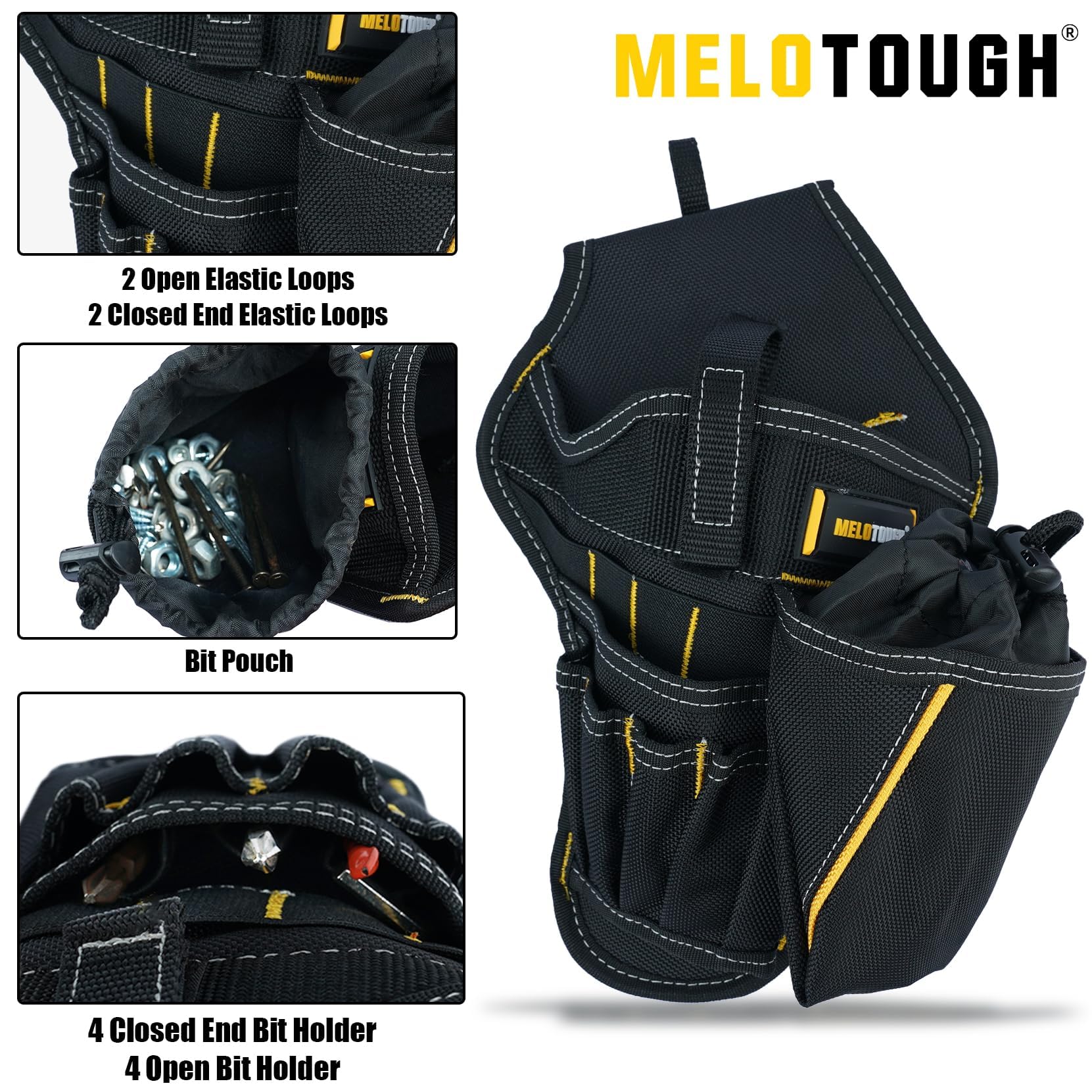 MELOTOUGH Impact Holster 3 en 1 Étui pour perceuse avec bracelet magnétique, porte-outils avec pochette pour embouts (droitier)