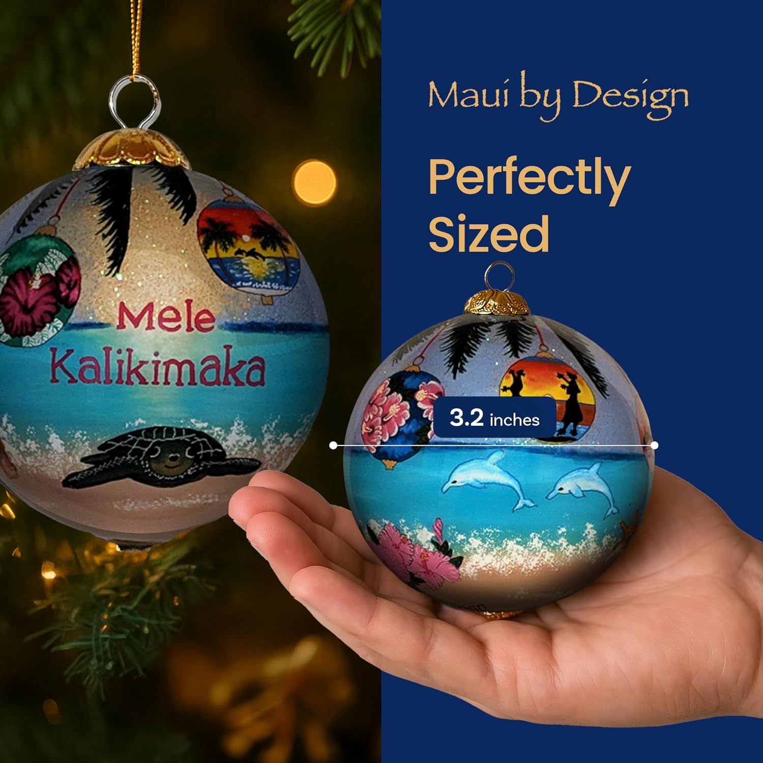 Hawaiian Ornament Christmas Under Palm Trees: Collectible Hand-Painted Glass Keepsake with Gift Box - Image 6