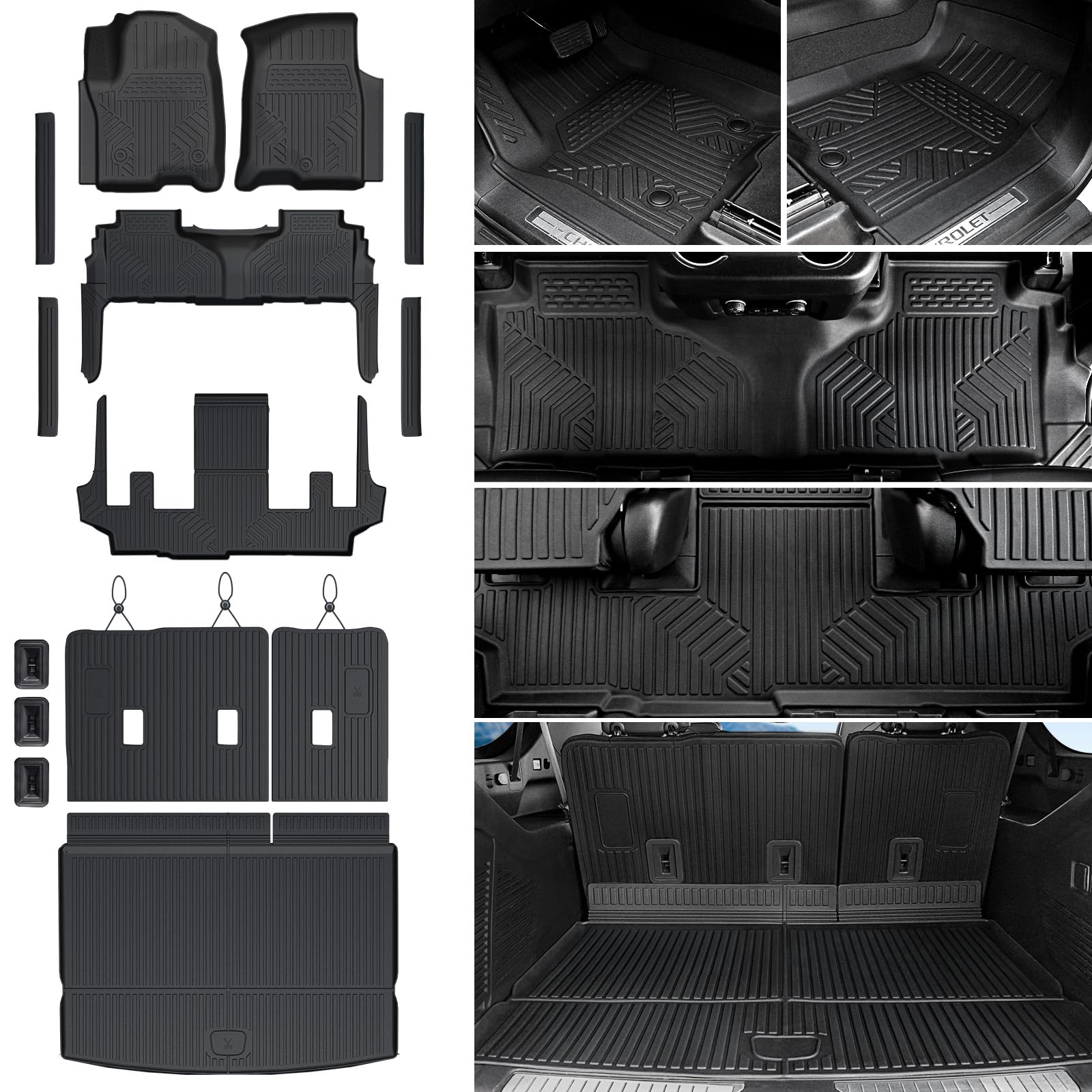 JOULARISE Floor Mats Cargo Mat for 2021-2024 2025 2026 Chevrolet Chevy Suburban GMC Yukon XL 7 Seats Car