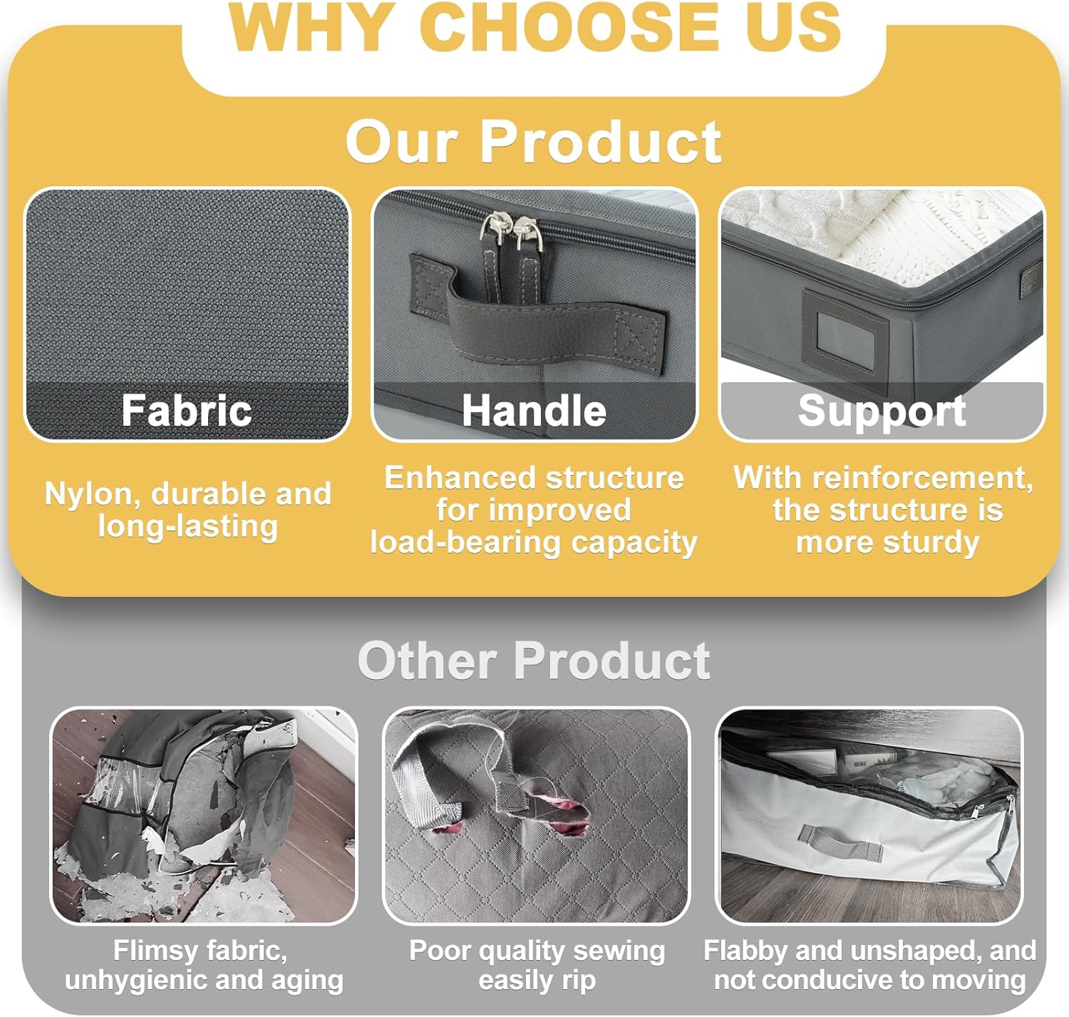 4-Inch Under Bed Storage Containers (2-Pack) | Sturdy Sidewalls | Clear Cover & Label Holder | Foldable Fabric Closet Bin Organizer | Stores Clothing/Blankets/Sweaters/Sheets - Image 4