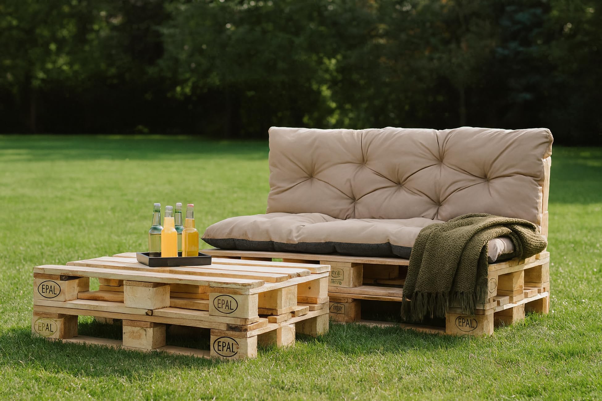 Cuscini per pallet, cuscini per pallet esterni, cuscino per pallet europeo, cuscino per divano, cuscino per mobili da giardino (set: 120 x 50 e 120 x 40 cm, meringa)