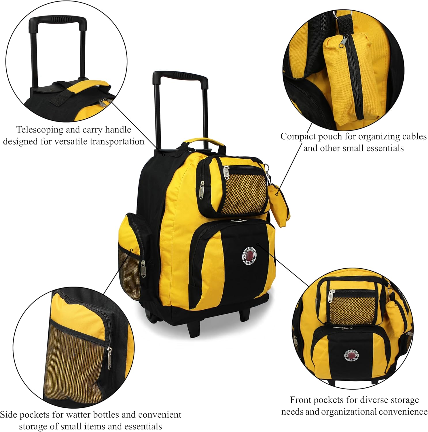 World Traveler Transworld 22-Inch Carry-On Rolling Backpack, Yellow