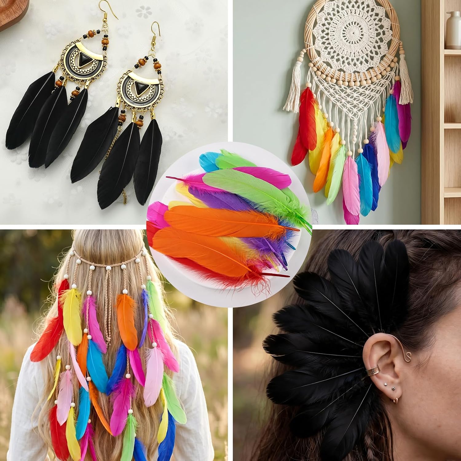 300pcs Black Natural Goose Feathers Bulk 5-7 Inch 13-18cm for Crafts DIY, Wedding Party Decorations, Cosplay Wings, Halloween Masks, Dream Catchers