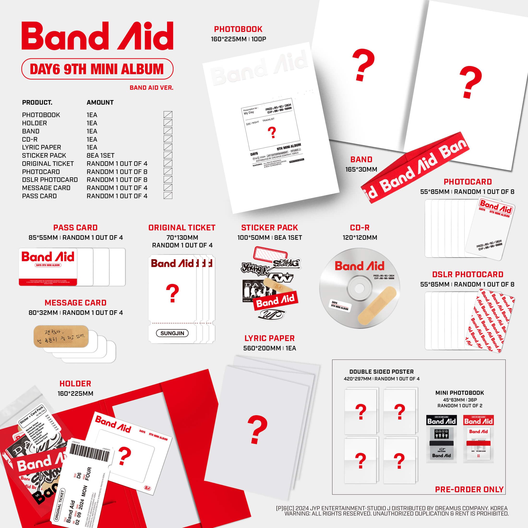 DAY6 Album - Band Aid Rock Band + Band Aid 2 Standard ver Full Set+Pre Order Benefits+BolsVos Exclusive K-POP Giveaways Package