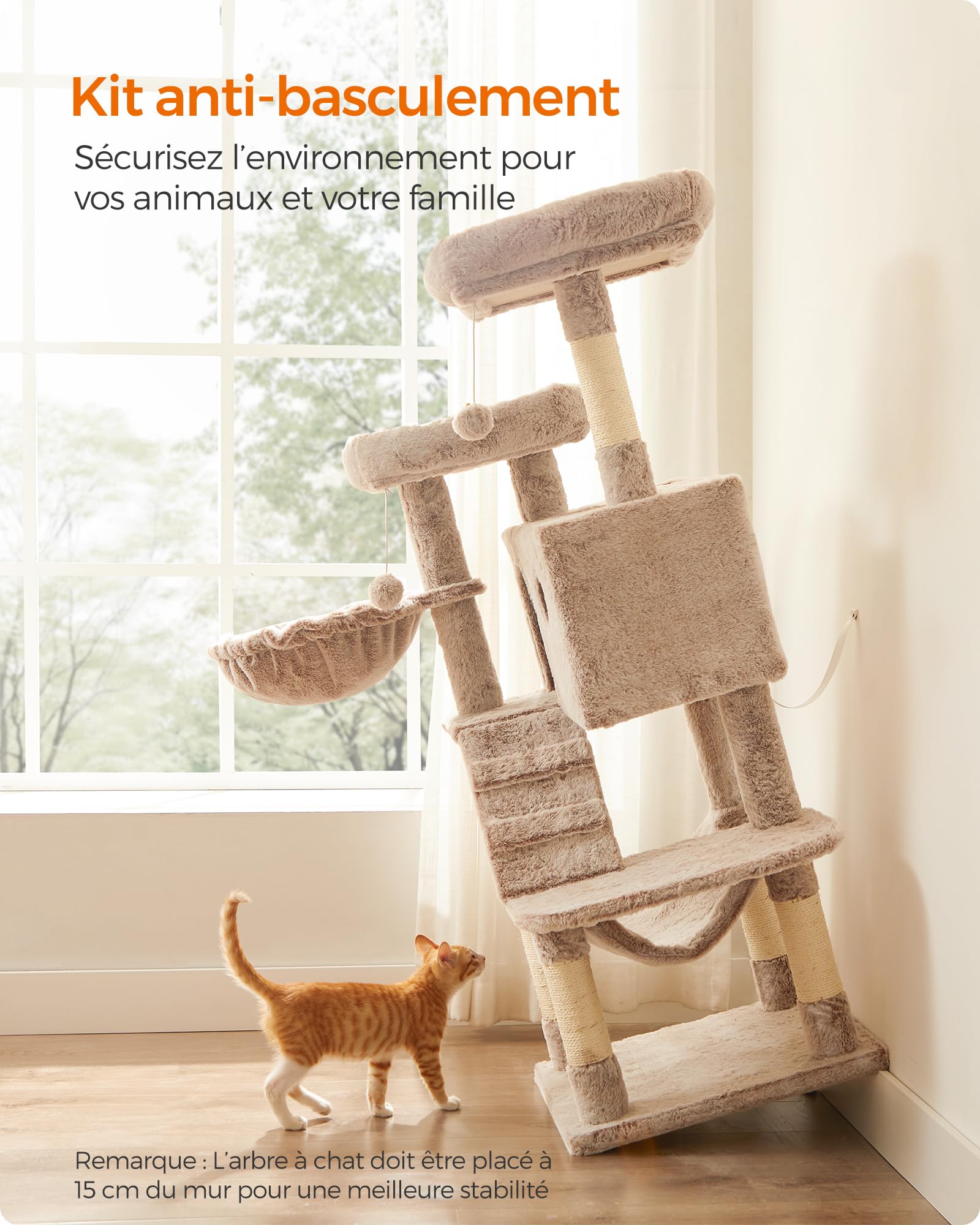 Feandrea Arbre à Chat, Tour de Jeux, Grand, Doux, Marron et Blanc Ombré PCT162M01