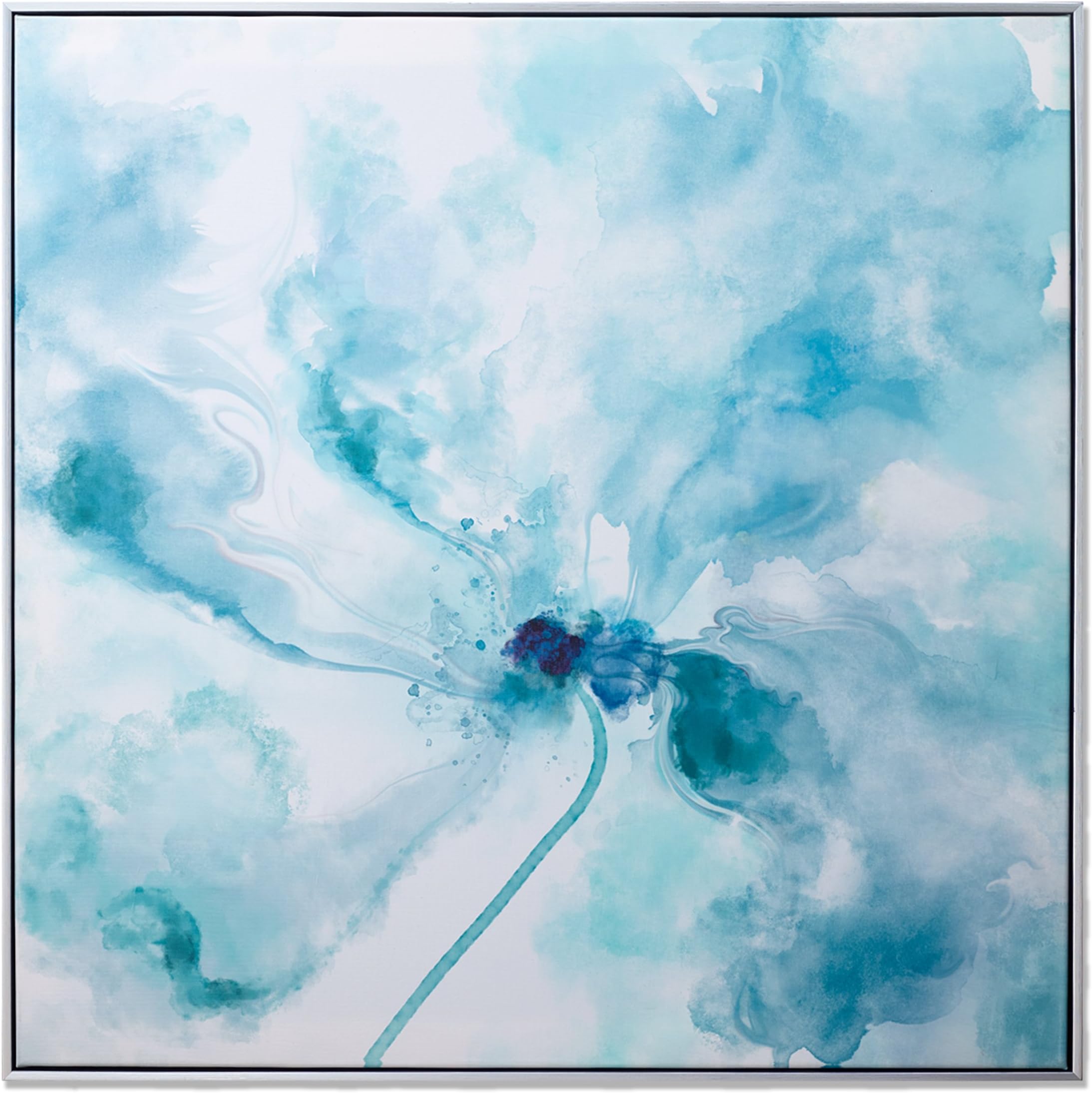3Hdeko - Bathroom Wall Decor Abstract Wall Art Teal Blue Painting for Living Room Bedroom Office, Turquoise Picture Watercolor Aqua Canvas Prints with Silver Frame (30x30inch)