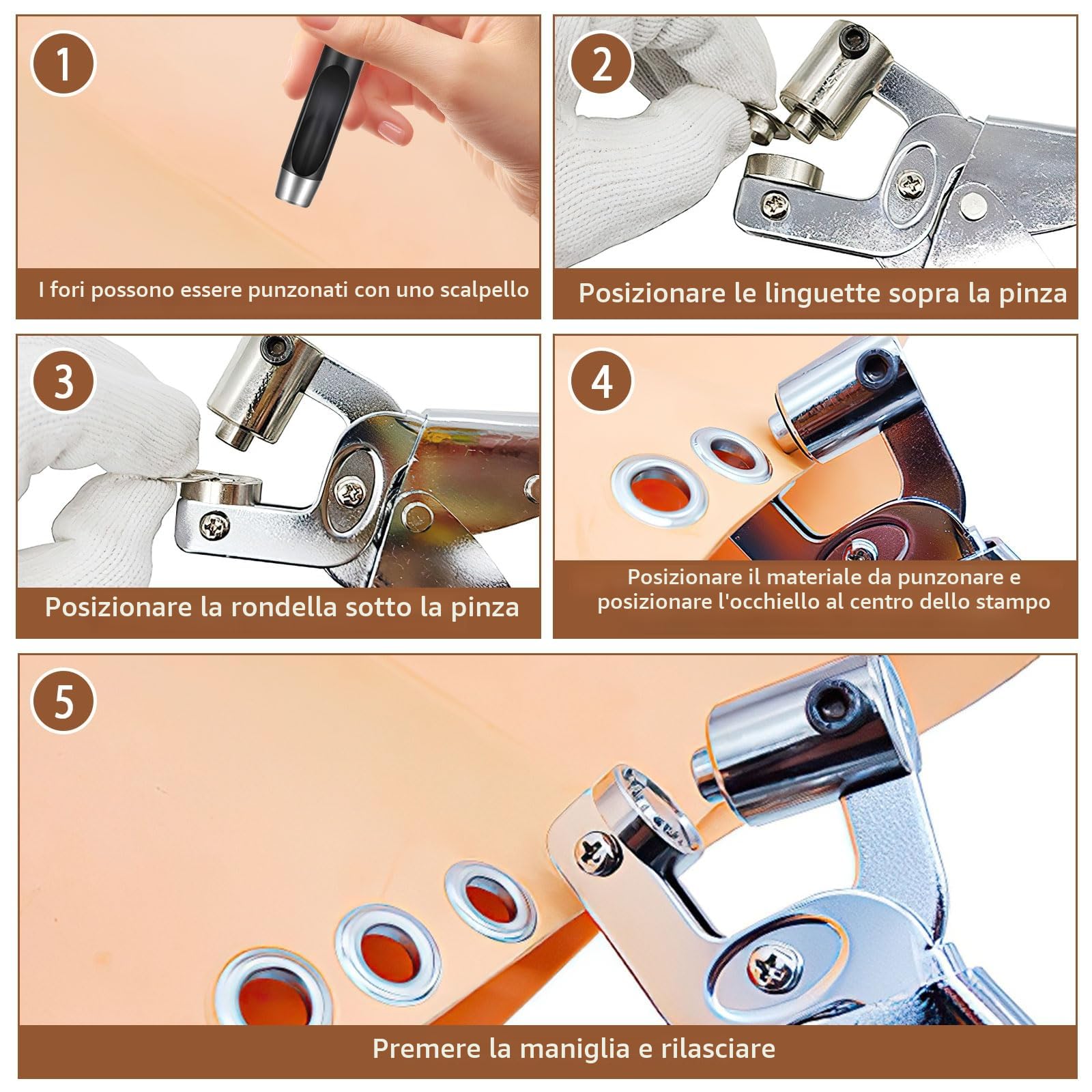 Pinze per Occhielli Professionali Set Occhiellatrice Teloni 400 Occhielli Ø 10mm Pvc Pelle Cartone Tessuto