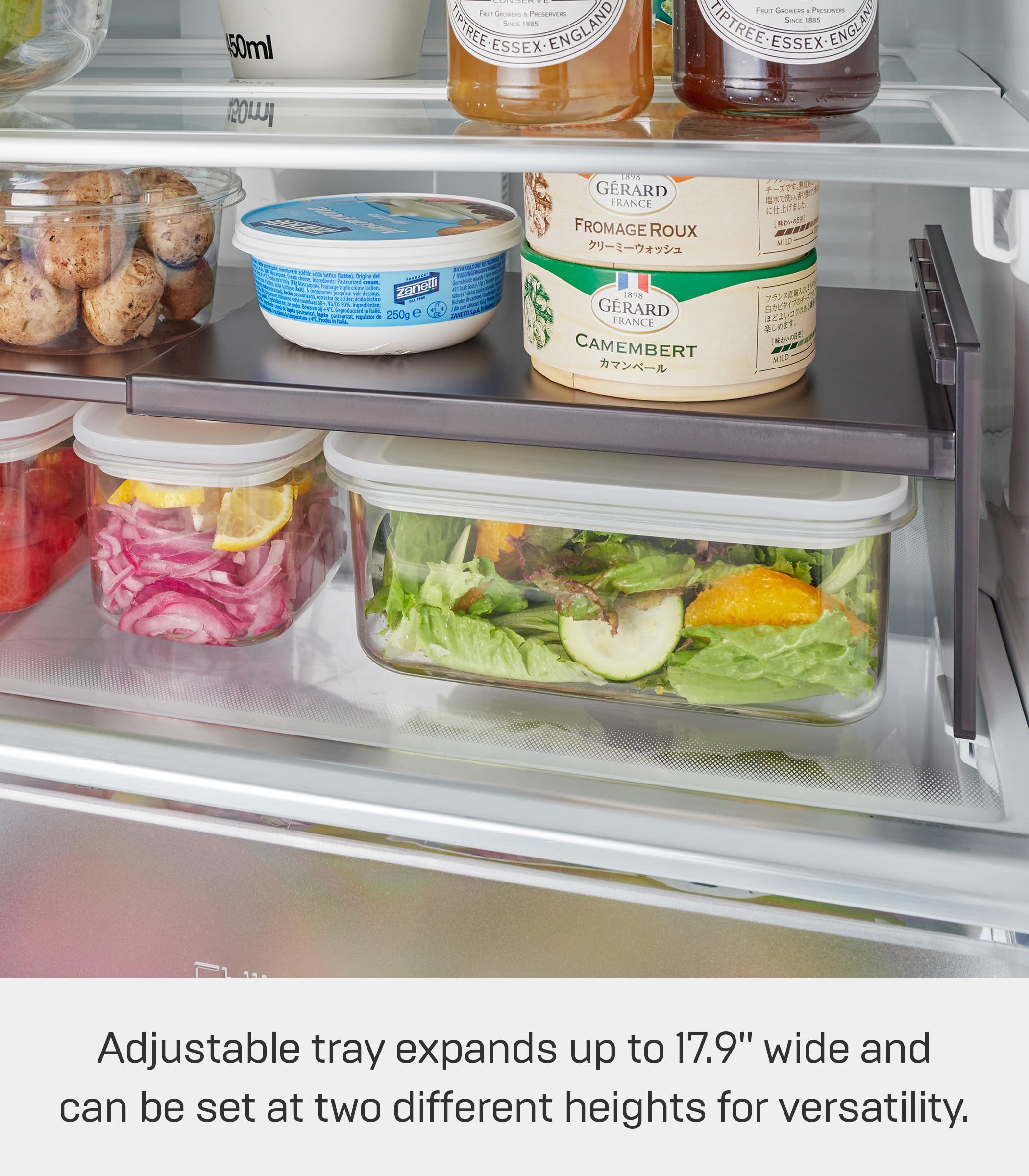 YAMAZAKI 8066 Estante telescópico de Almacenamiento para refrigerador, Negro, Aprox. Ancho 11.8-17.9 x D 7.9 x H 12.4 cm (30-45.5 x 20 x 12.6 cm), Torre Ajustable Ancho y Altura Estante de