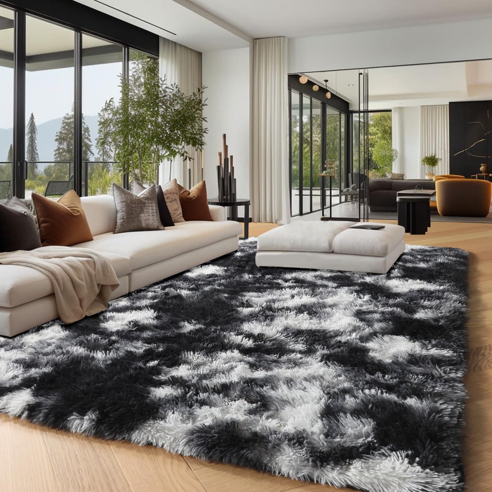 Amazon.com: Ksriylm Modern Black and White Wave Area Rug 4x6 Large ...