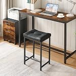 HOOBRO Bar Stools, 64.5 cm Saddle Stools with PU Upholstery, Counter Height Stools with Footrest, Kitchen Breakfast Chairs, for Dining Room, Cafe, Bar, Black BB23BY01
