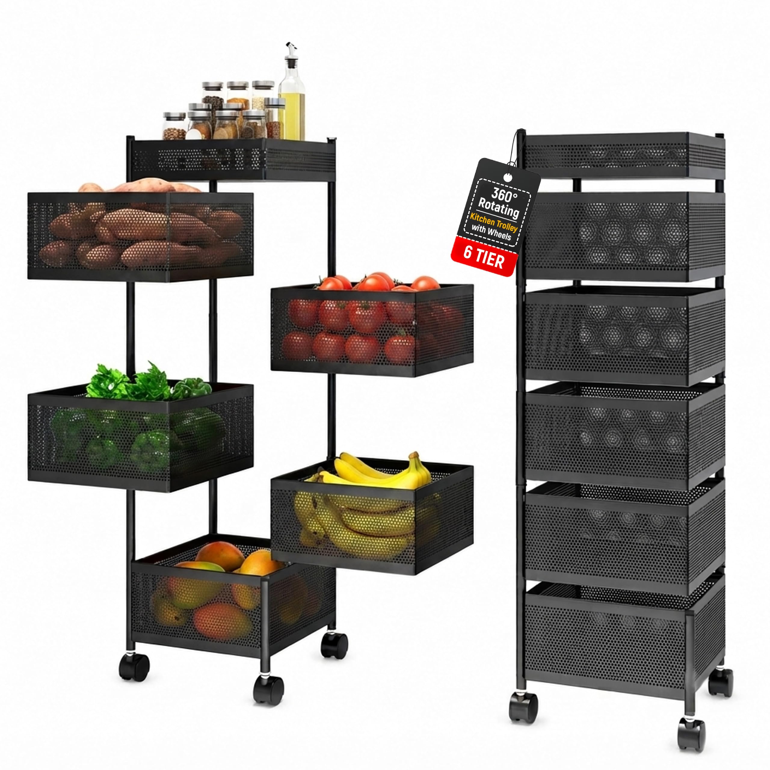 JD FRESH 6-Tier Metal Rotating Kitchen Trolley/Spice Rack/Vegetable & Fruit Storage/Organizer Holder and Onion-Potato Storage Basket for Kitchen-image-21